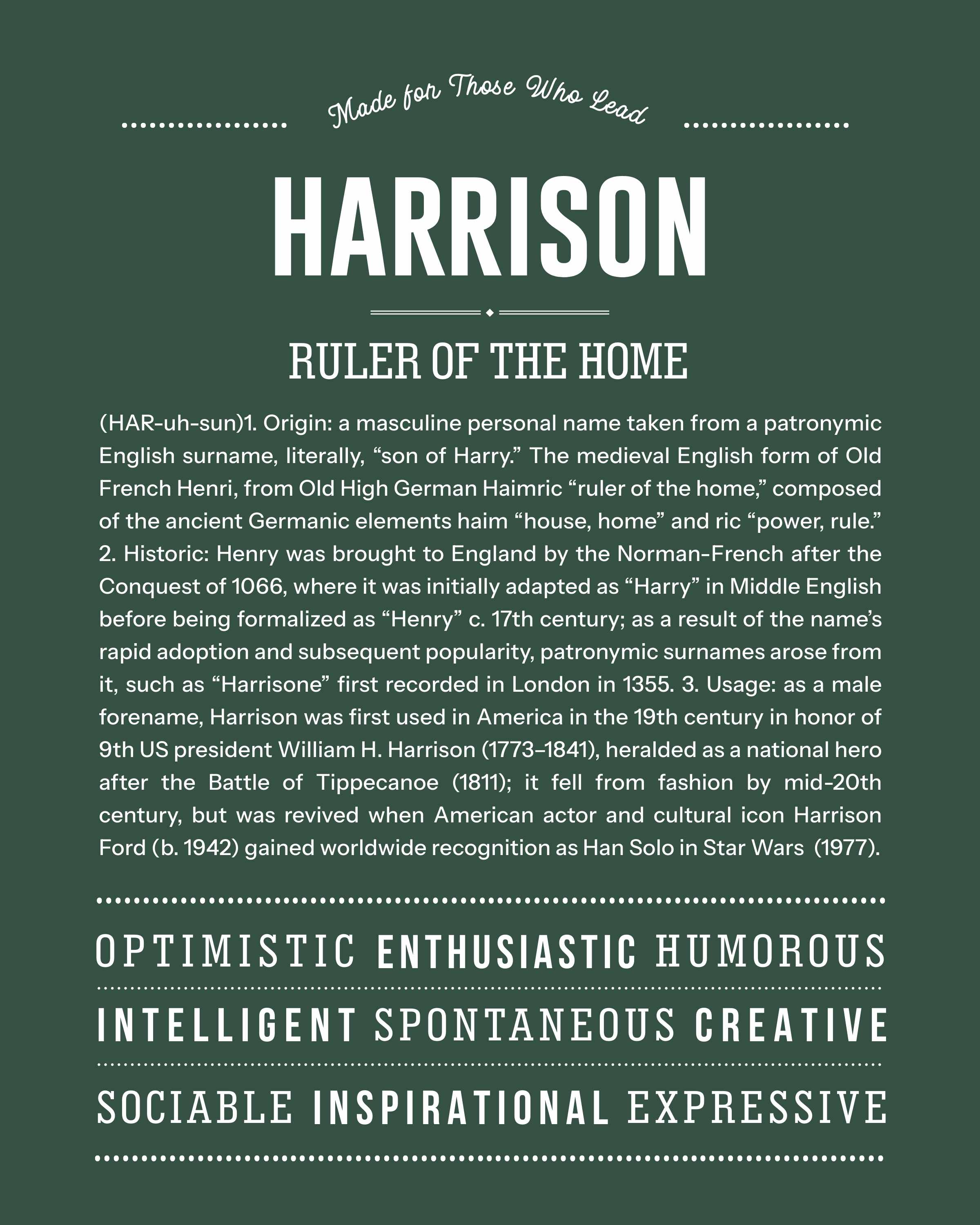 Harrison | Personalised Name Meaning Print – Custom Name Art Gift