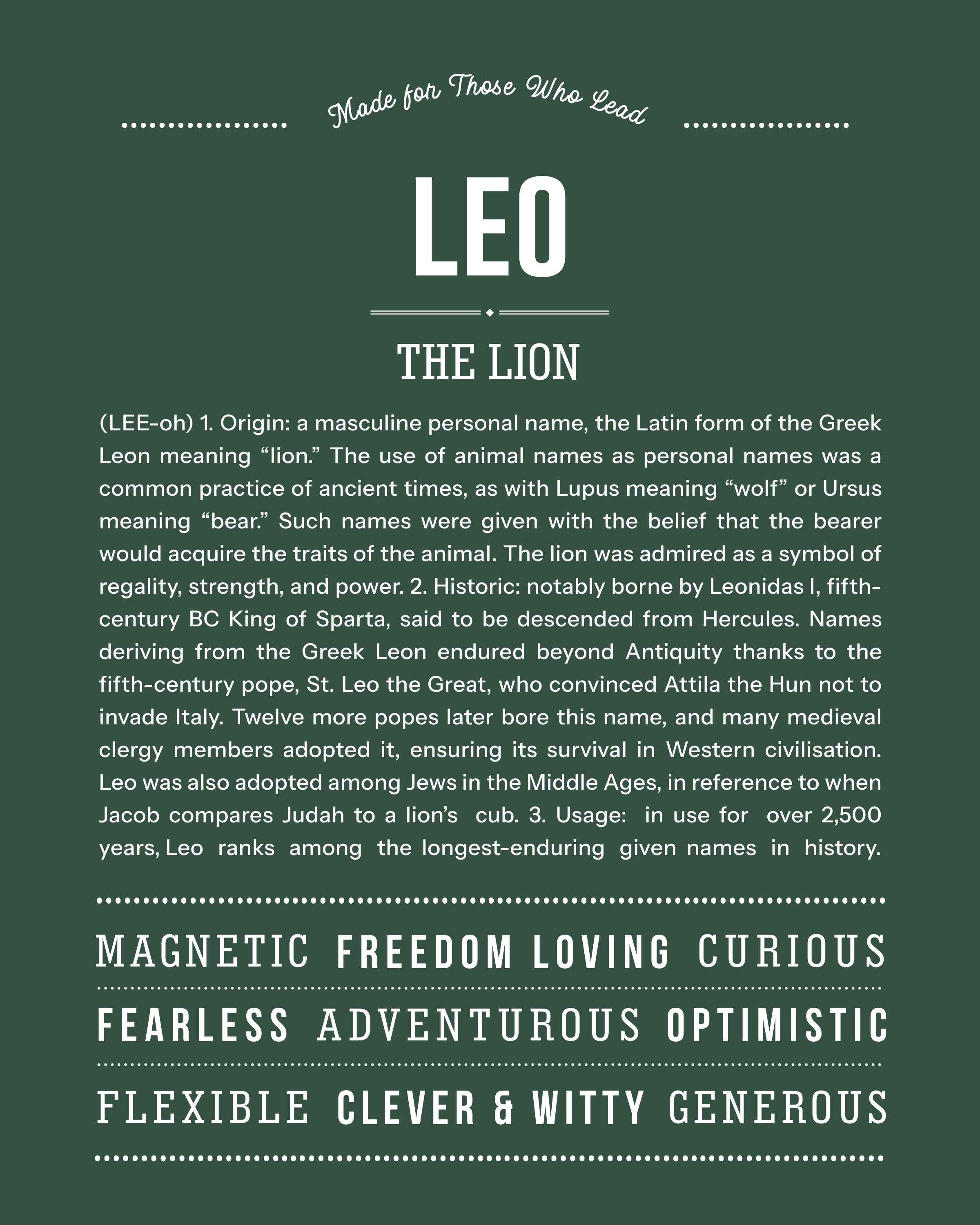 Leo | Personalised Name Meaning Print – Custom Name Art Gift