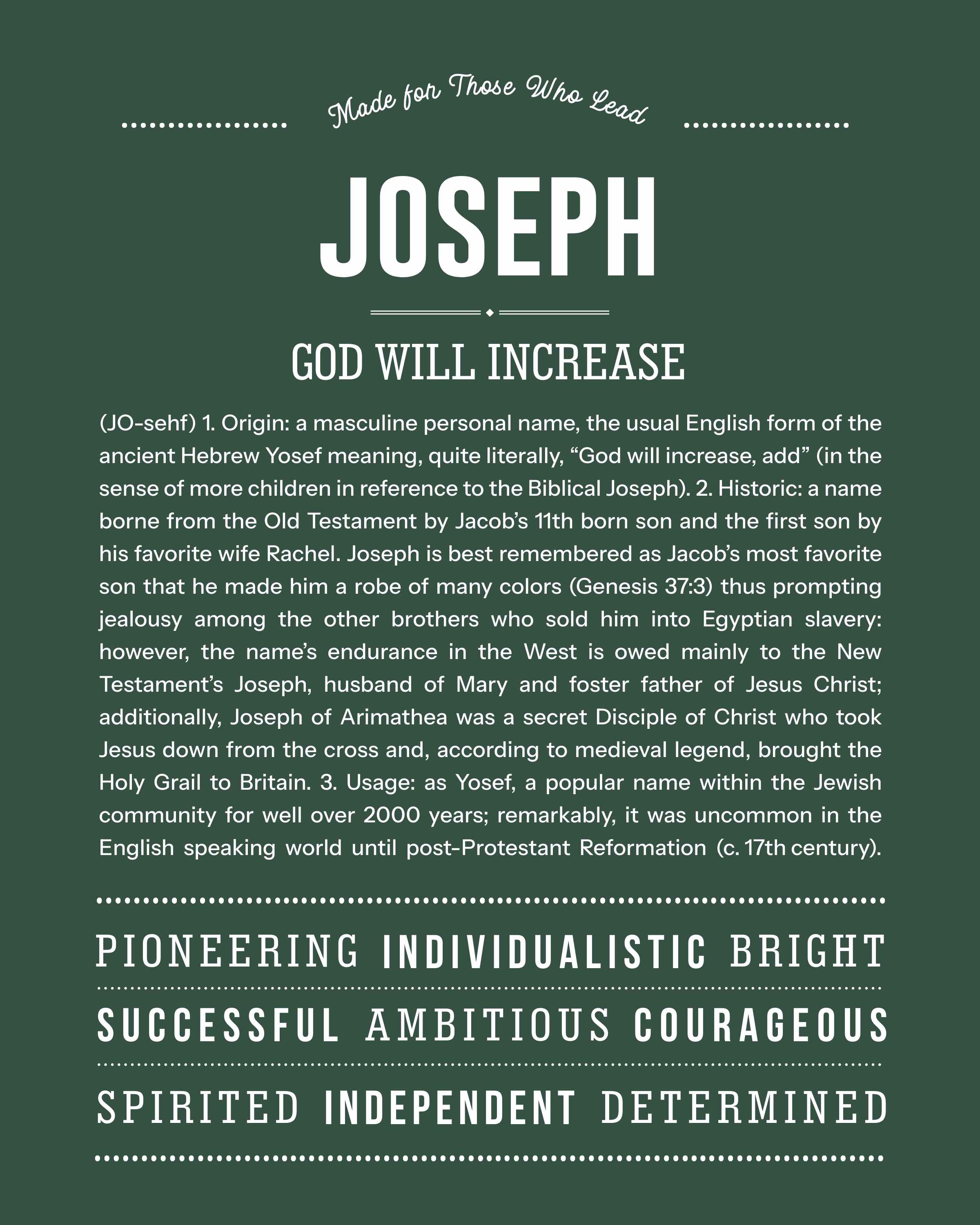 Joseph | Personalised Name Meaning Print – Custom Name Art Gift
