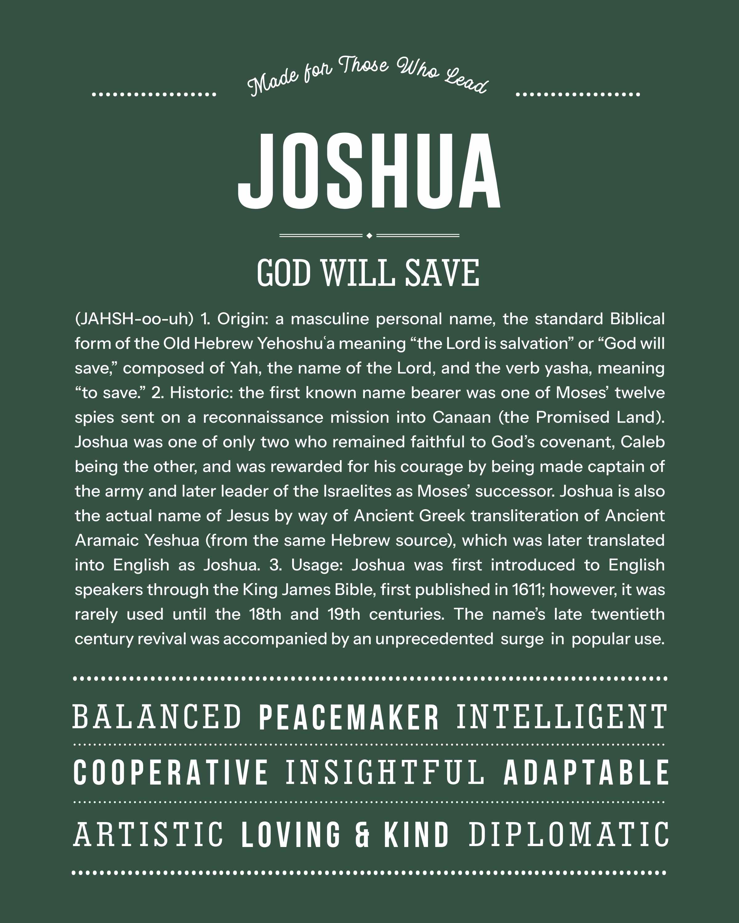 Joshua | Personalised Name Meaning Print – Custom Name Art Gift