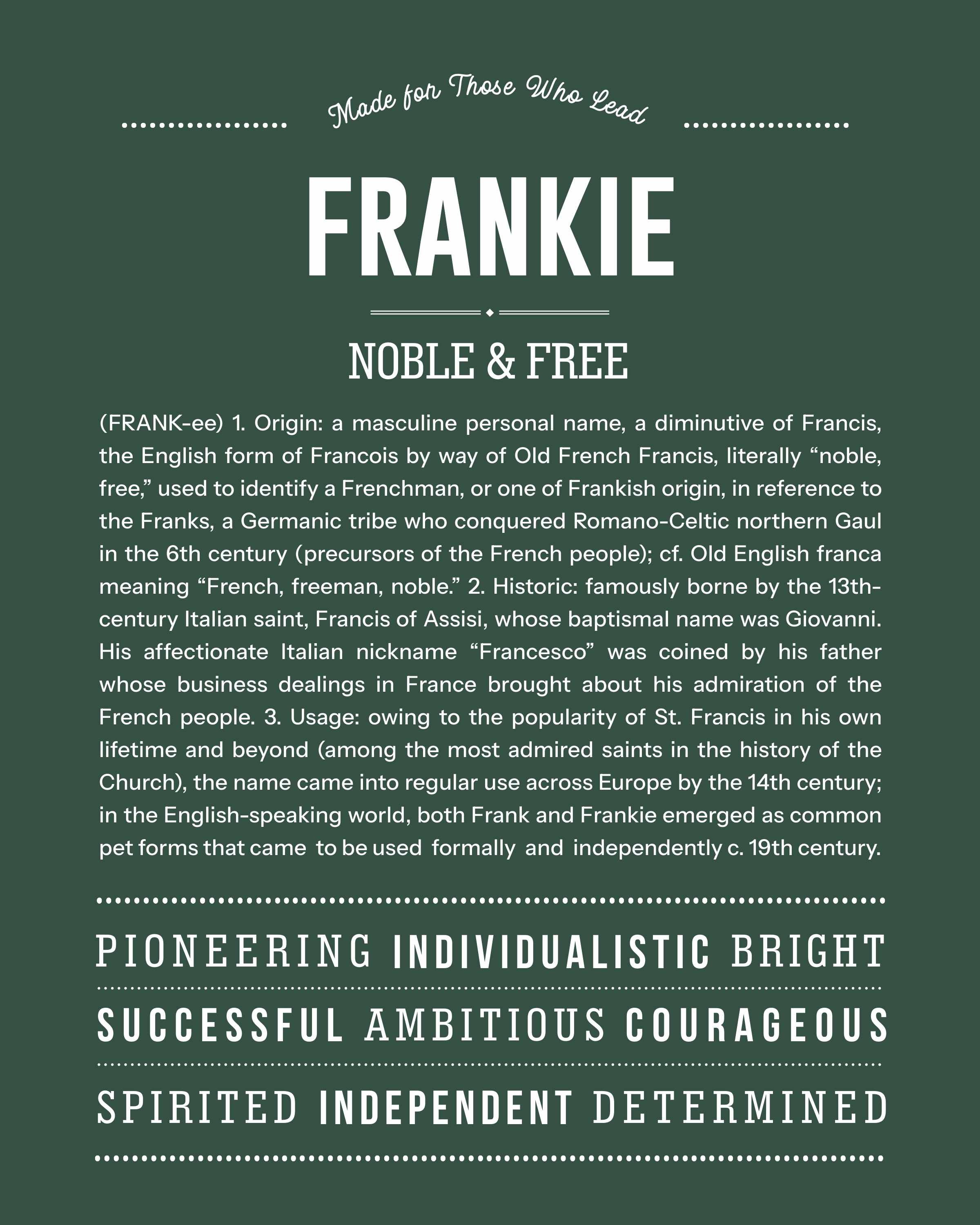 Frankie (male) | Personalised Name Meaning Print – Custom Name Art Gift