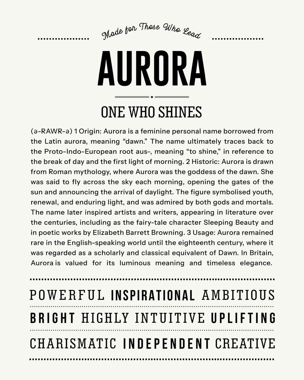 Aurora | Personalised Name Meaning Print – Custom Name Art Gift