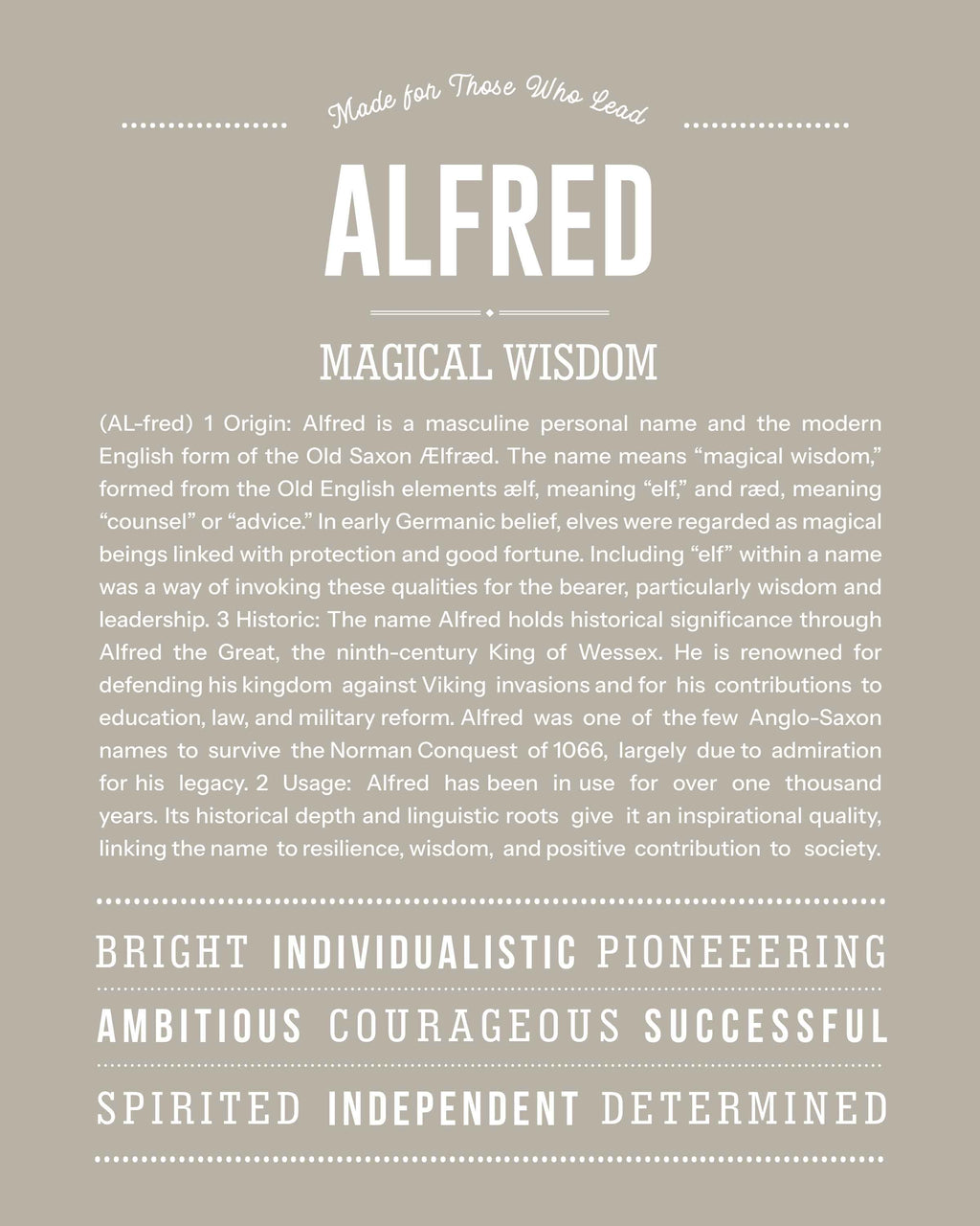 Alfred | Personalised Name Meaning Print – Custom Name Art Gift