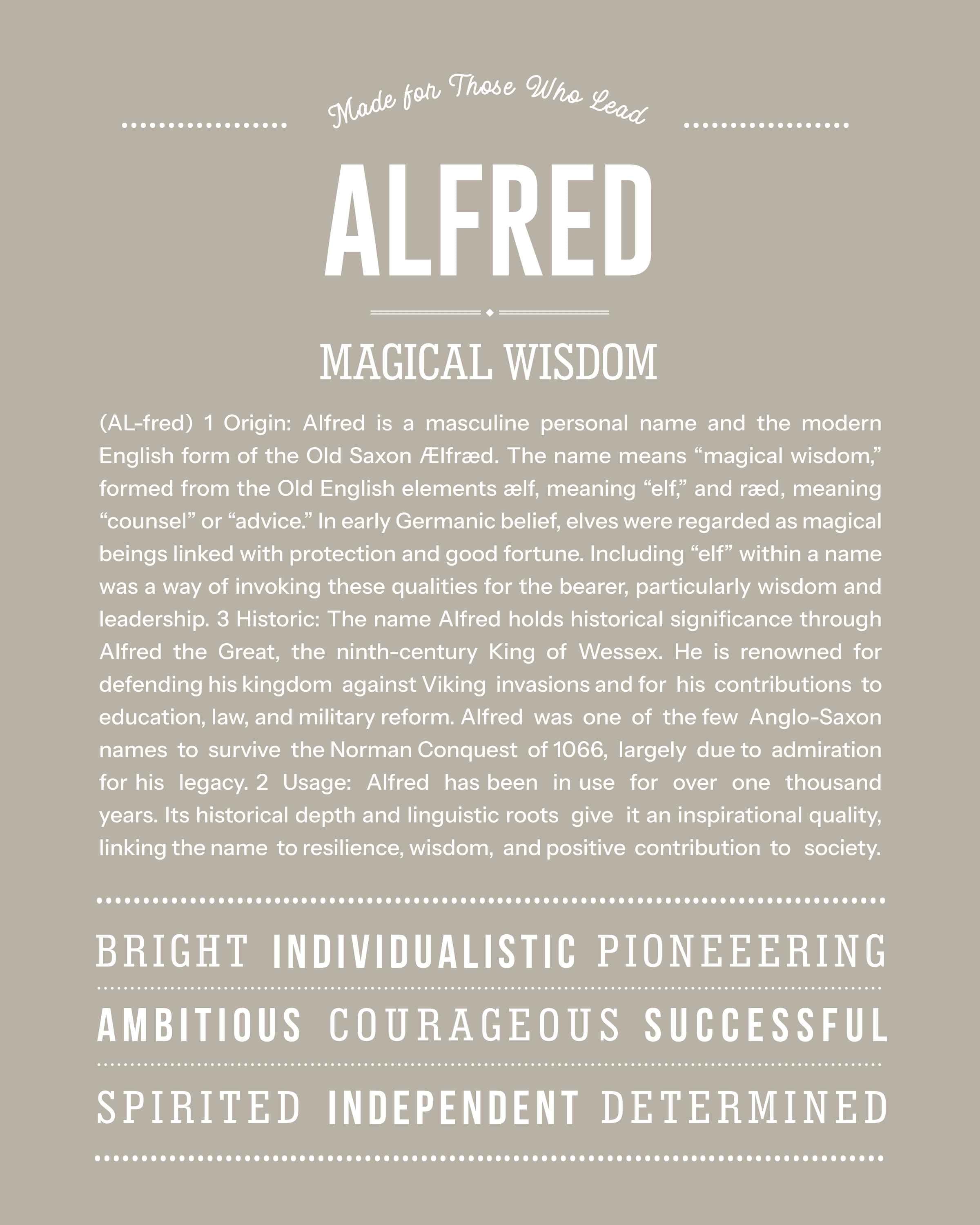 Alfred | Personalised Name Meaning Print – Custom Name Art Gift