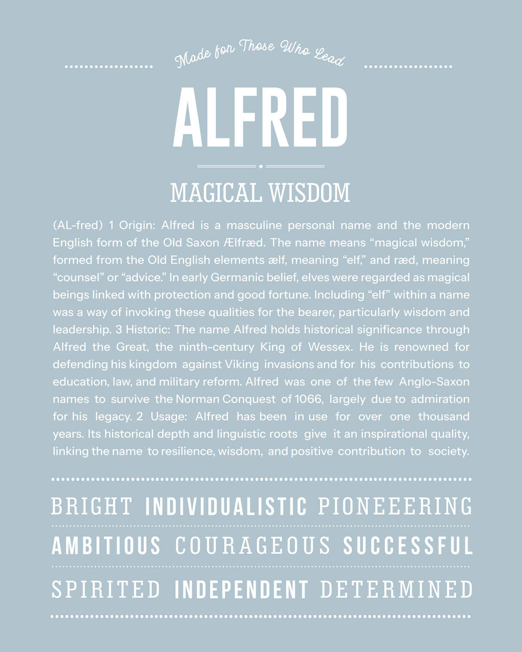 Alfred | Personalised Name Meaning Print – Custom Name Art Gift