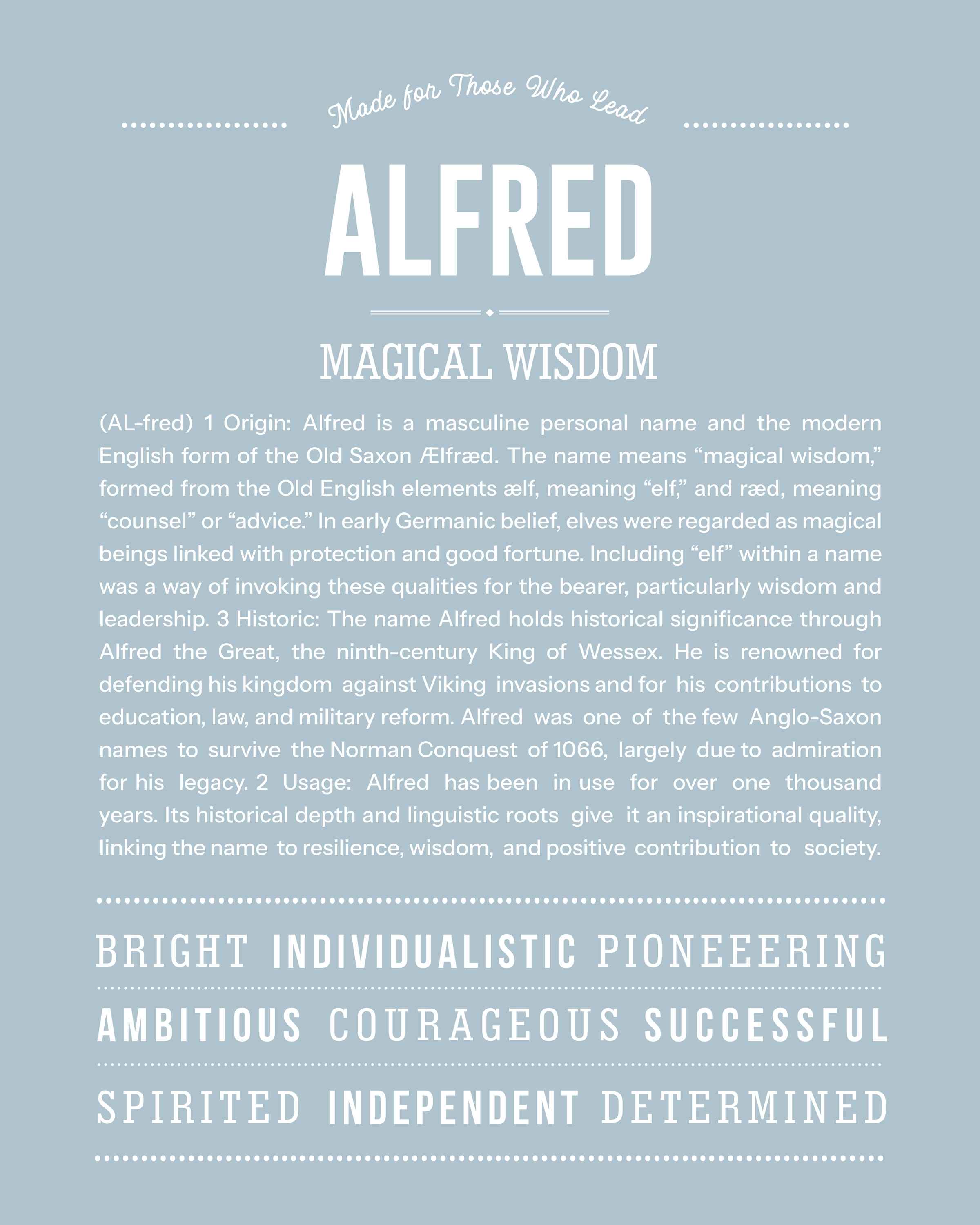 Alfred | Personalised Name Meaning Print – Custom Name Art Gift