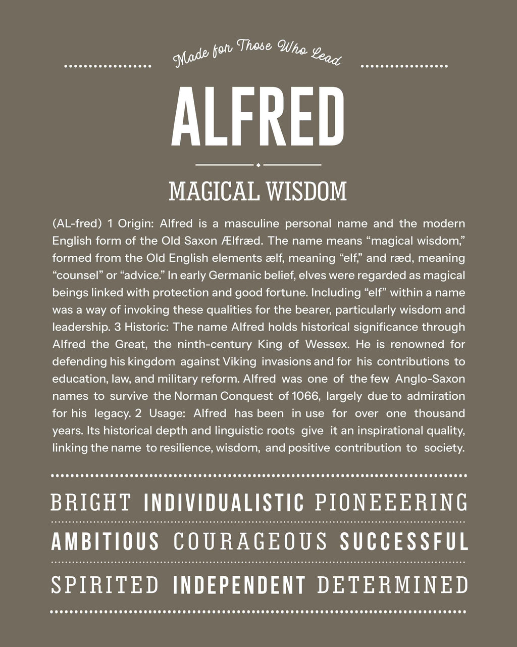 Alfred | Personalised Name Meaning Print – Custom Name Art Gift