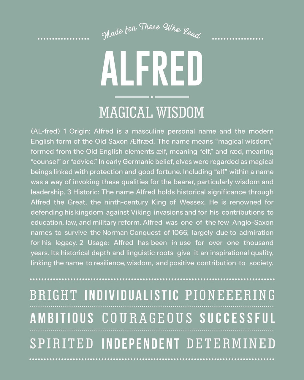 Alfred | Personalised Name Meaning Print – Custom Name Art Gift