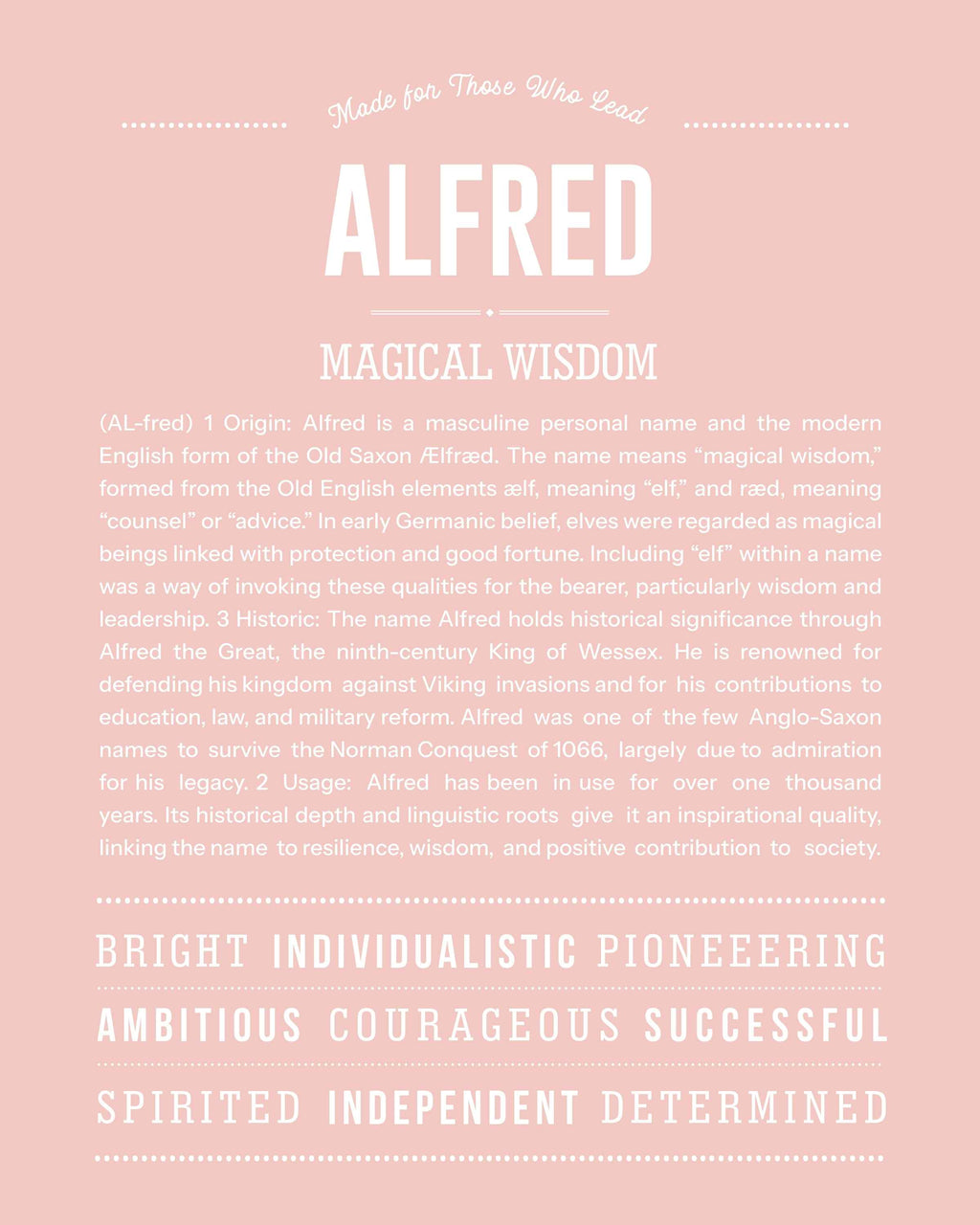 Alfred | Personalised Name Meaning Print – Custom Name Art Gift