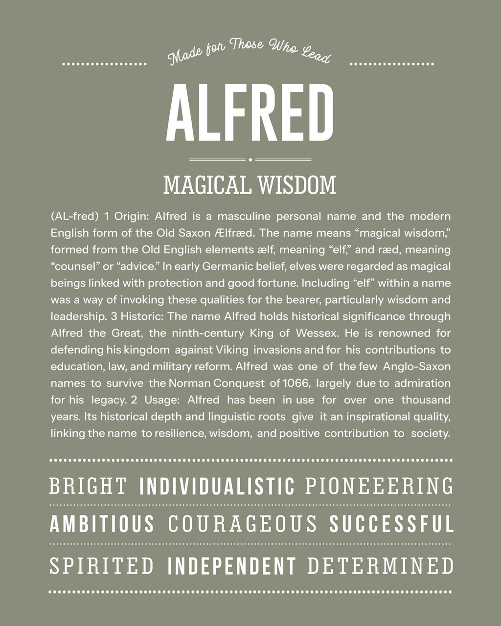 Alfred | Personalised Name Meaning Print – Custom Name Art Gift