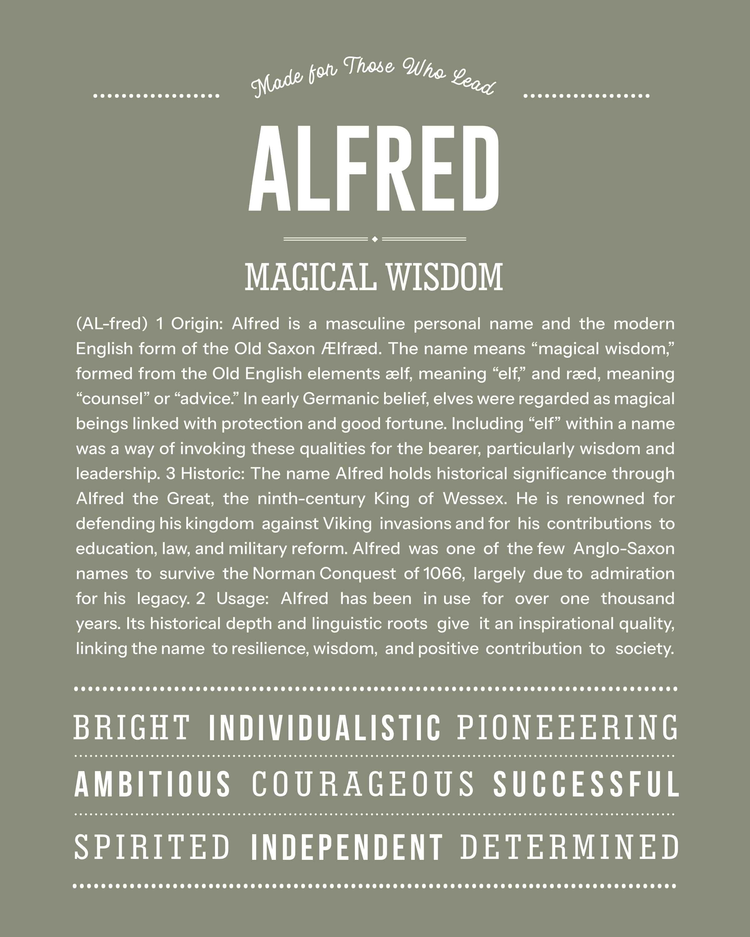 Alfred | Personalised Name Meaning Print – Custom Name Art Gift