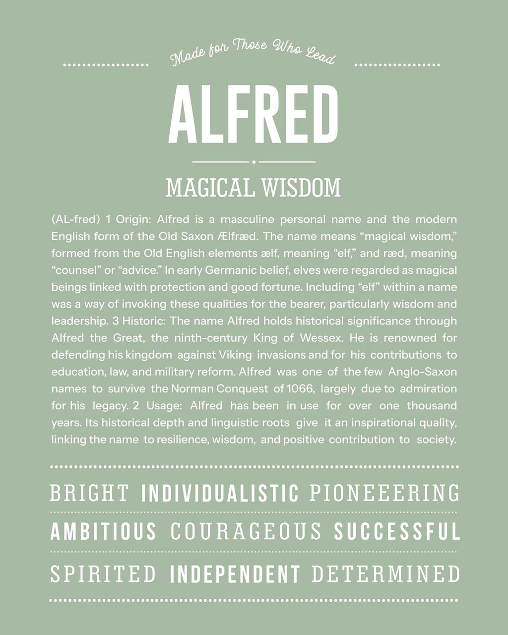 Alfred | Personalised Name Meaning Print – Custom Name Art Gift