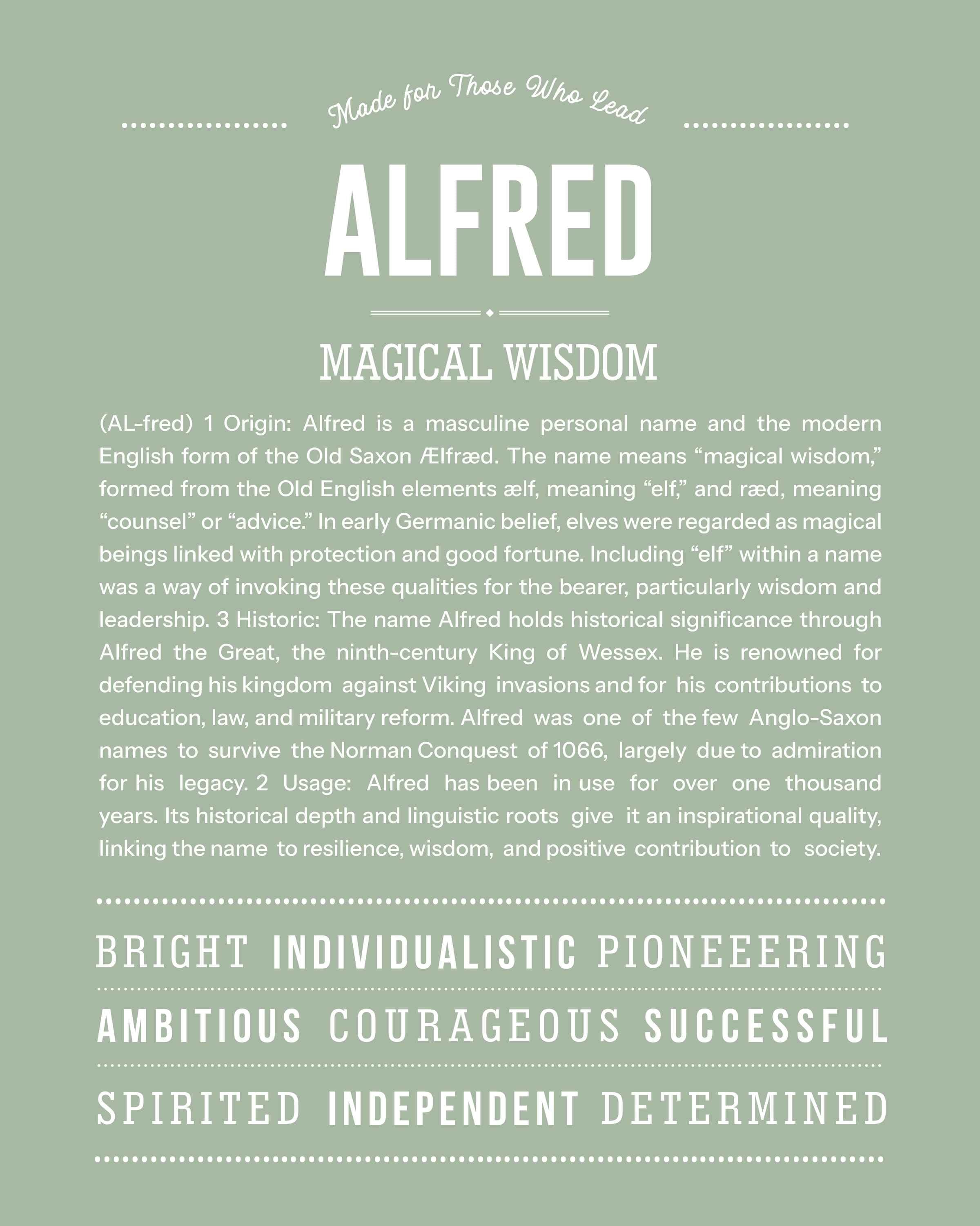 Alfred | Personalised Name Meaning Print – Custom Name Art Gift