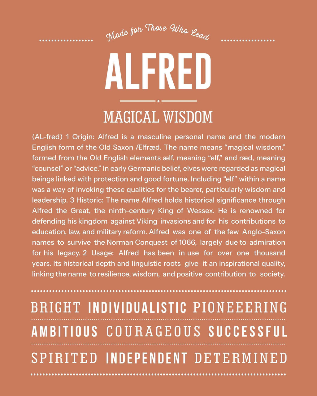 Alfred | Personalised Name Meaning Print – Custom Name Art Gift