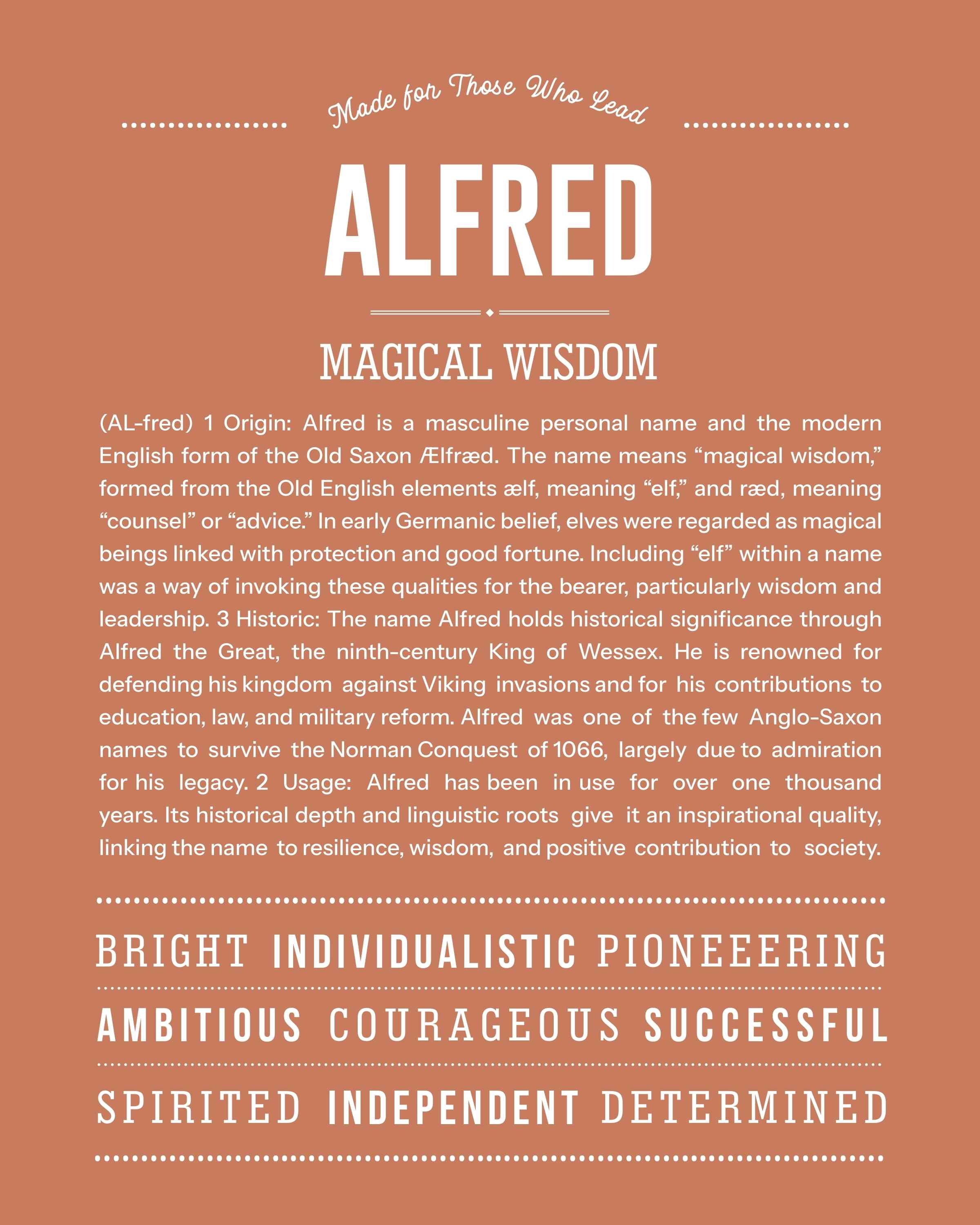 Alfred | Personalised Name Meaning Print – Custom Name Art Gift