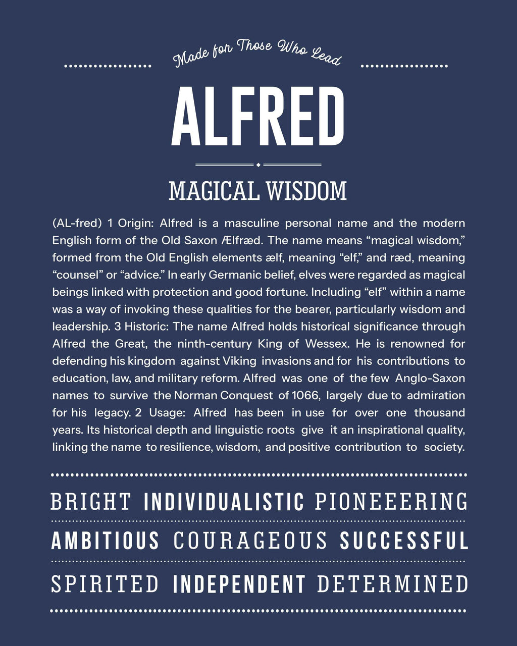 Alfred | Personalised Name Meaning Print – Custom Name Art Gift