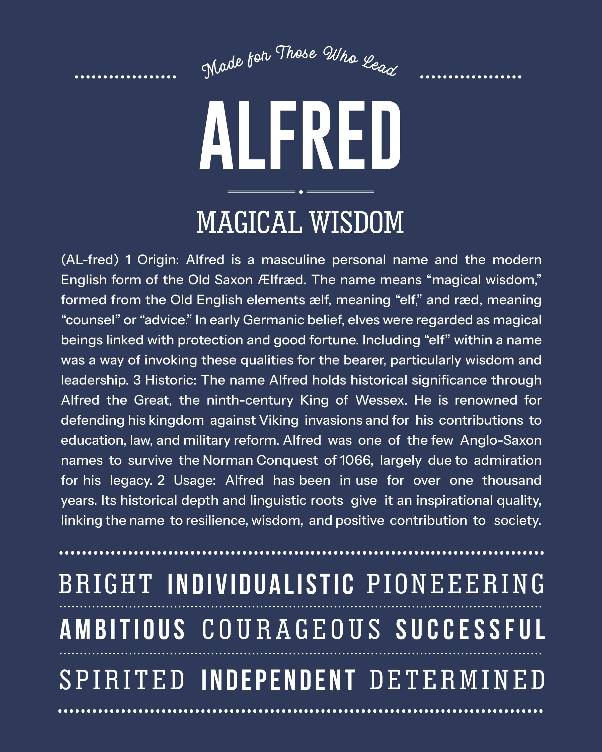 Alfred | Personalised Name Meaning Print – Custom Name Art Gift