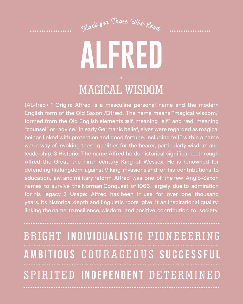 Alfred | Personalised Name Meaning Print – Custom Name Art Gift