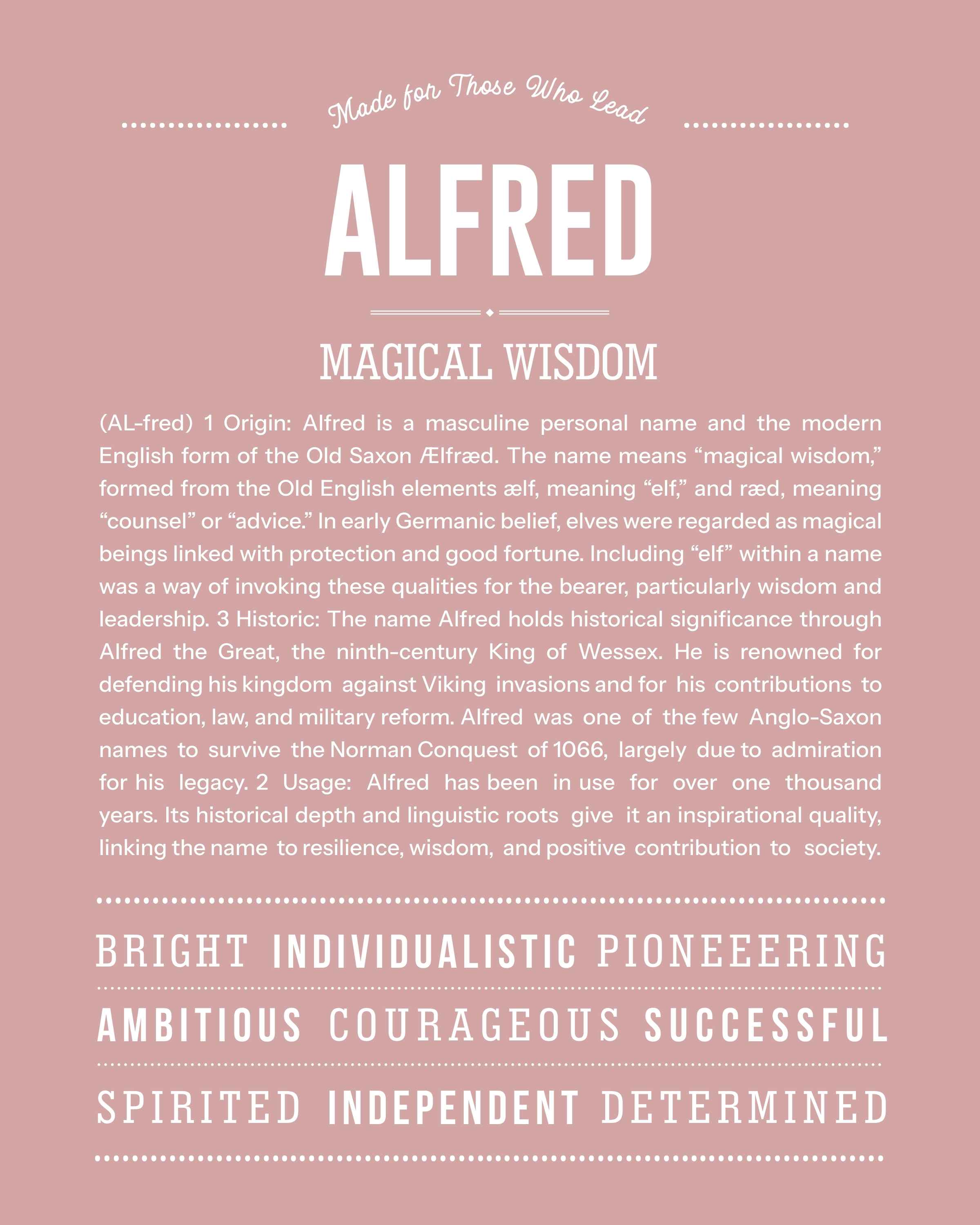 Alfred | Personalised Name Meaning Print – Custom Name Art Gift