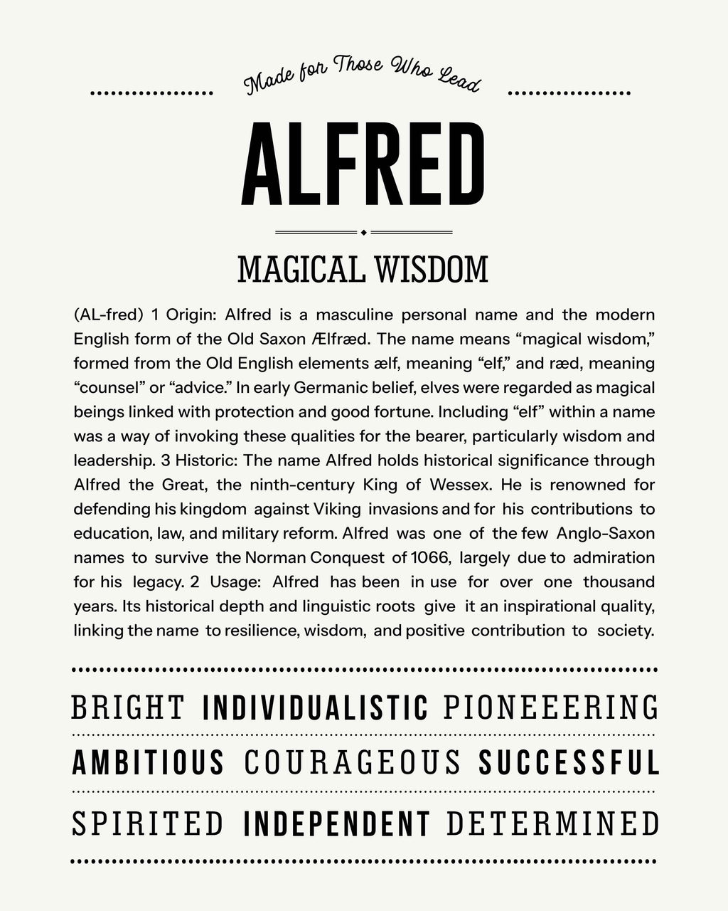 Alfred | Personalised Name Meaning Print – Custom Name Art Gift