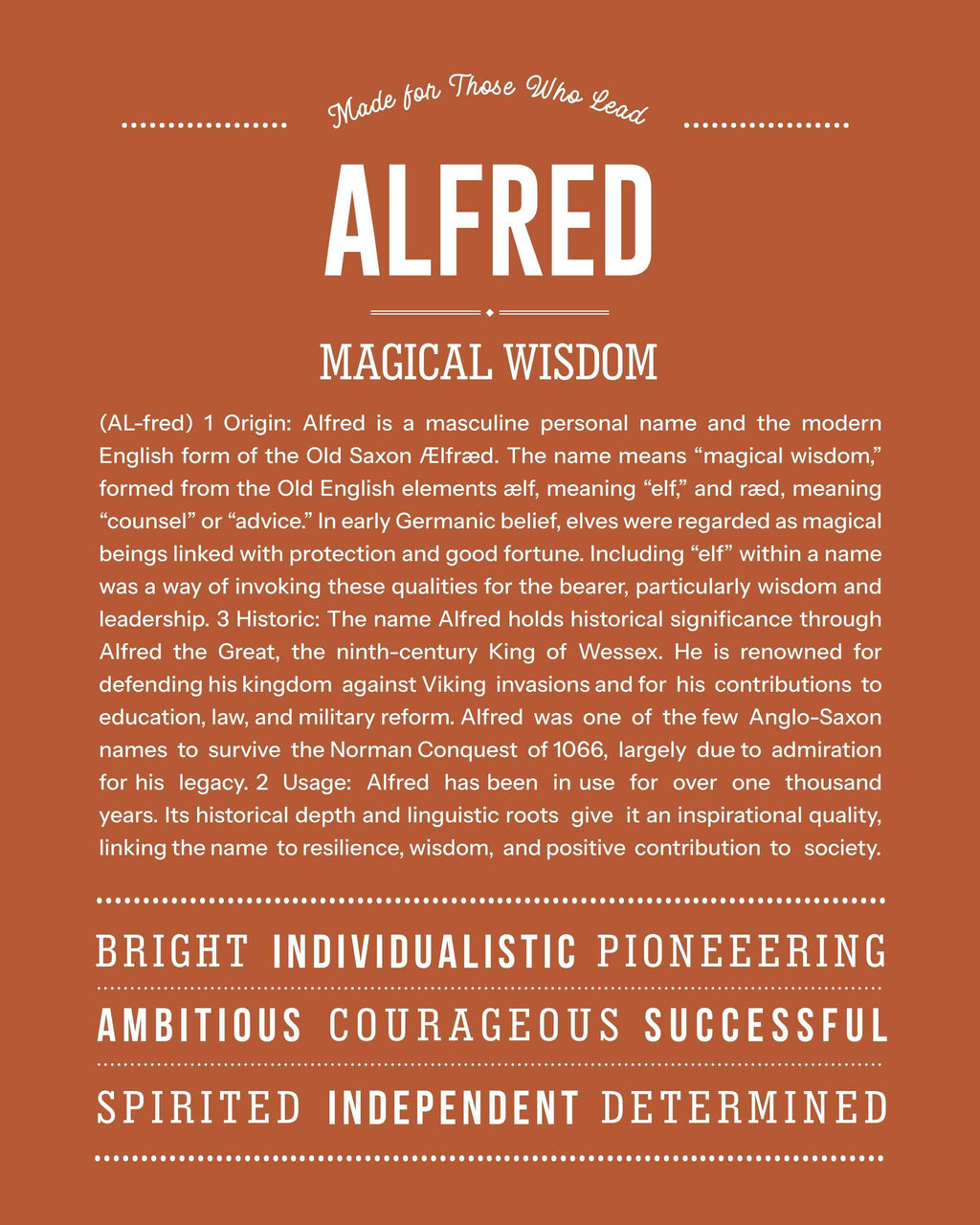 Alfred | Personalised Name Meaning Print – Custom Name Art Gift
