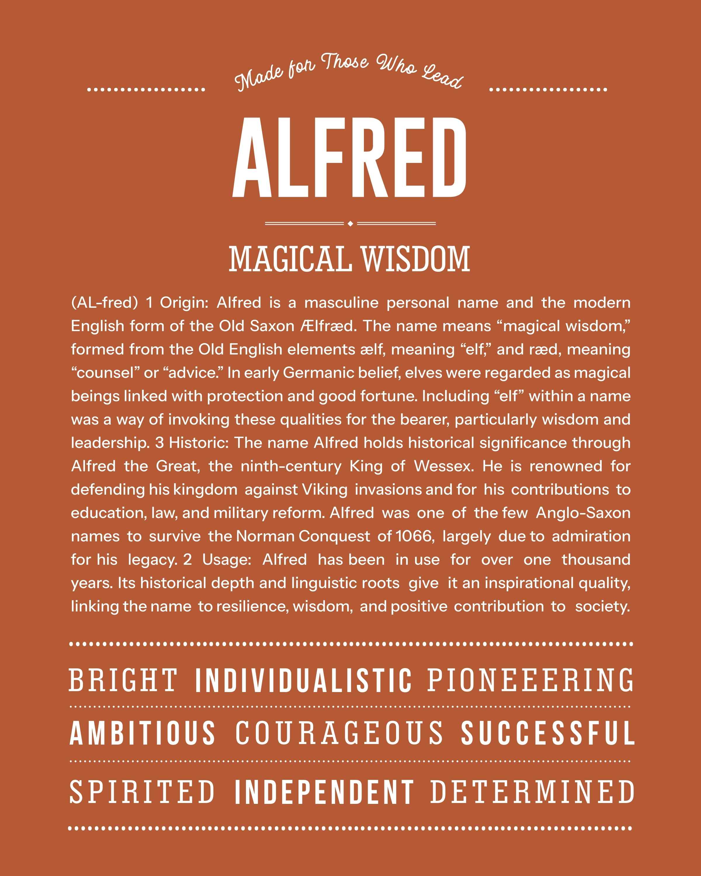 Alfred | Personalised Name Meaning Print – Custom Name Art Gift