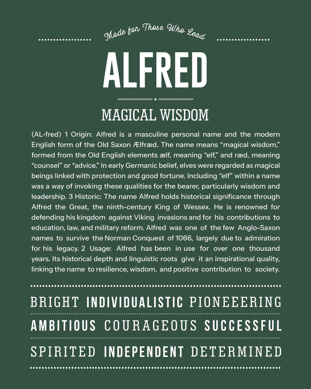 Alfred | Personalised Name Meaning Print – Custom Name Art Gift