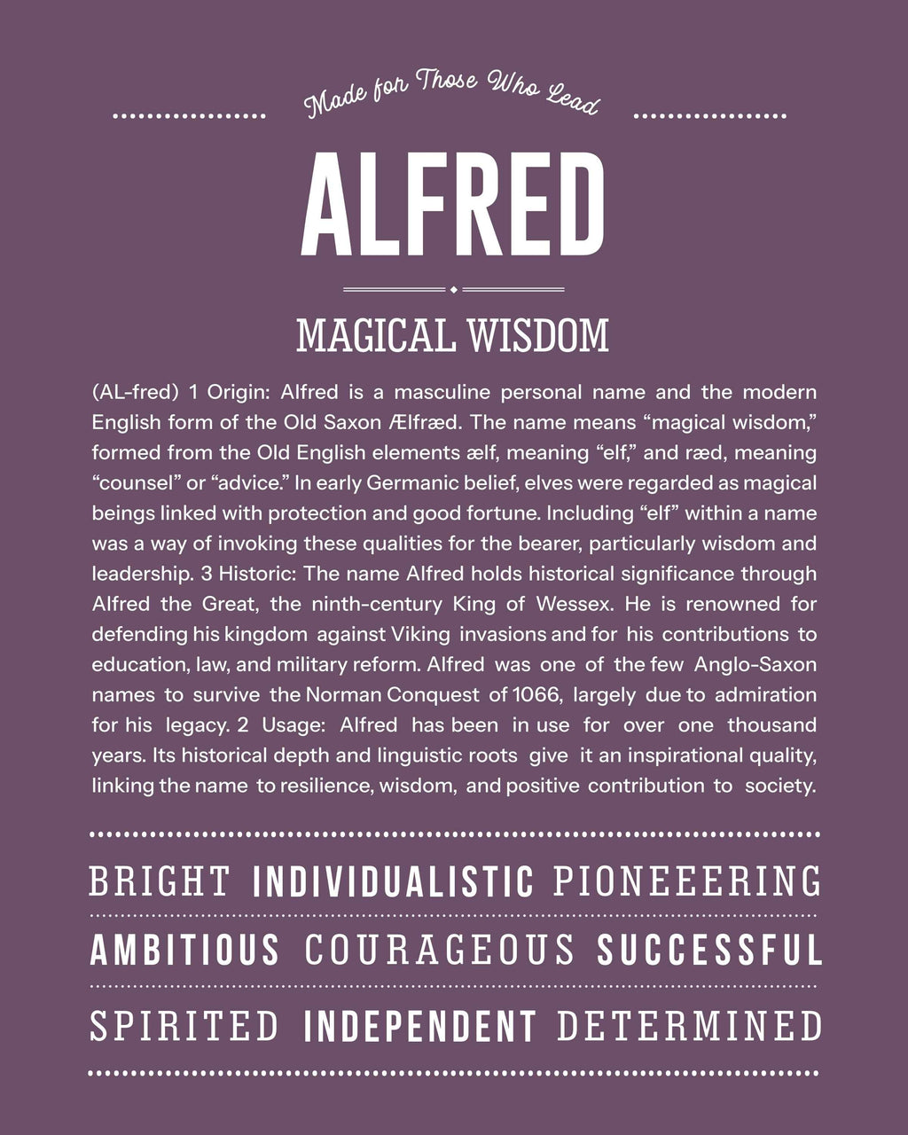 Alfred | Personalised Name Meaning Print – Custom Name Art Gift