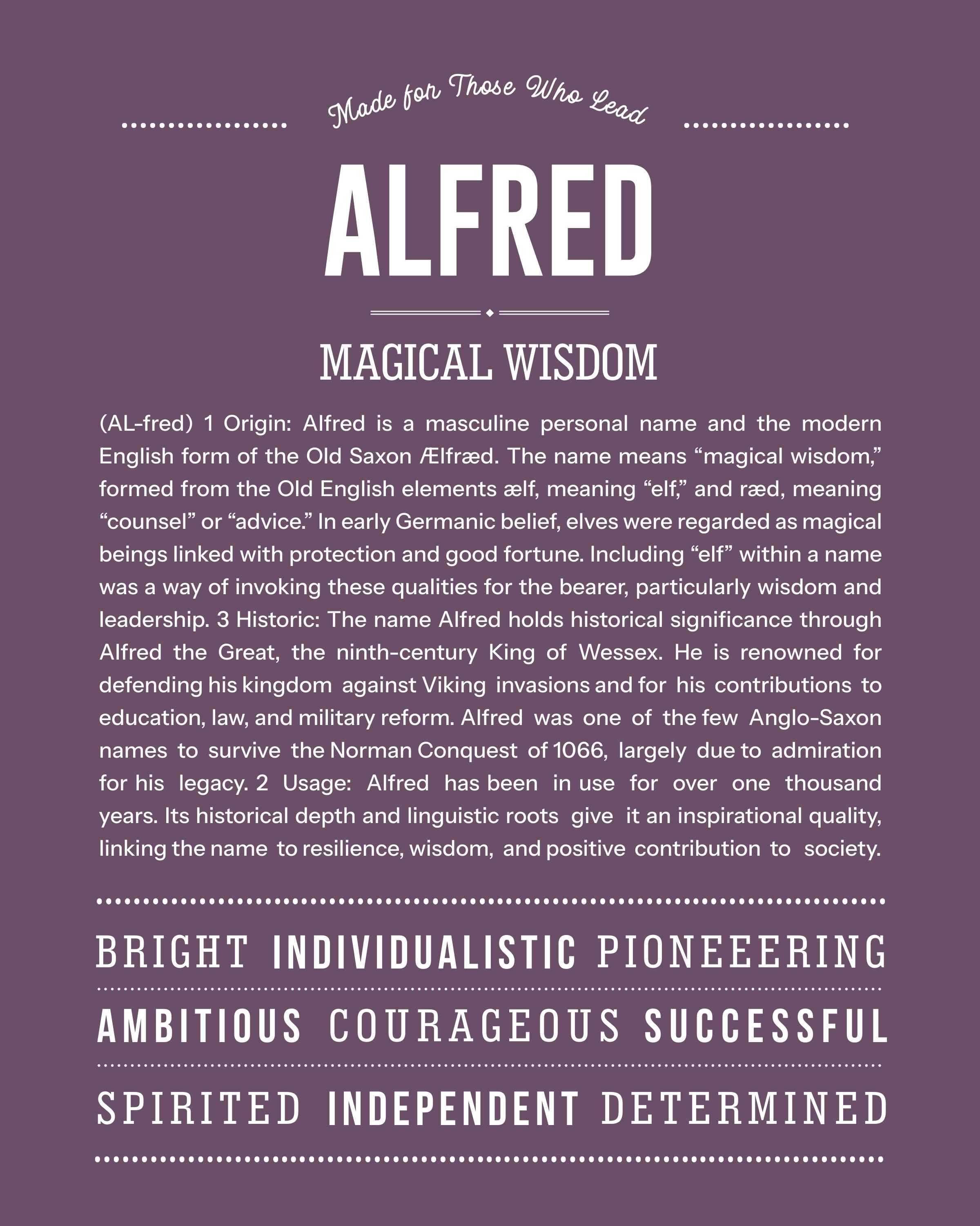 Alfred | Personalised Name Meaning Print – Custom Name Art Gift