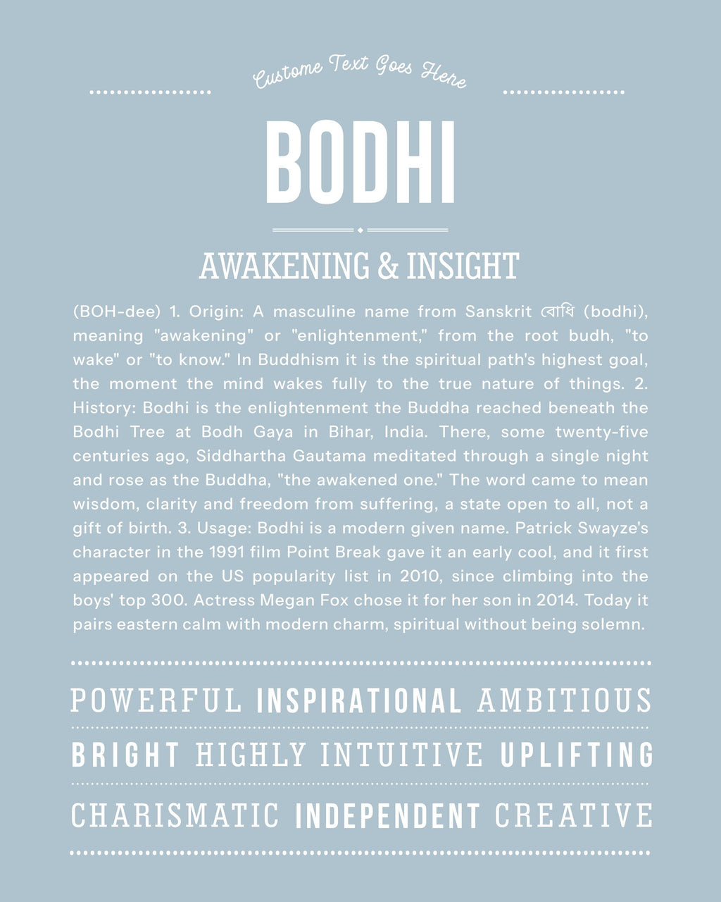 Bodhi | Personalised Name Meaning Print – Custom Name Art Gift