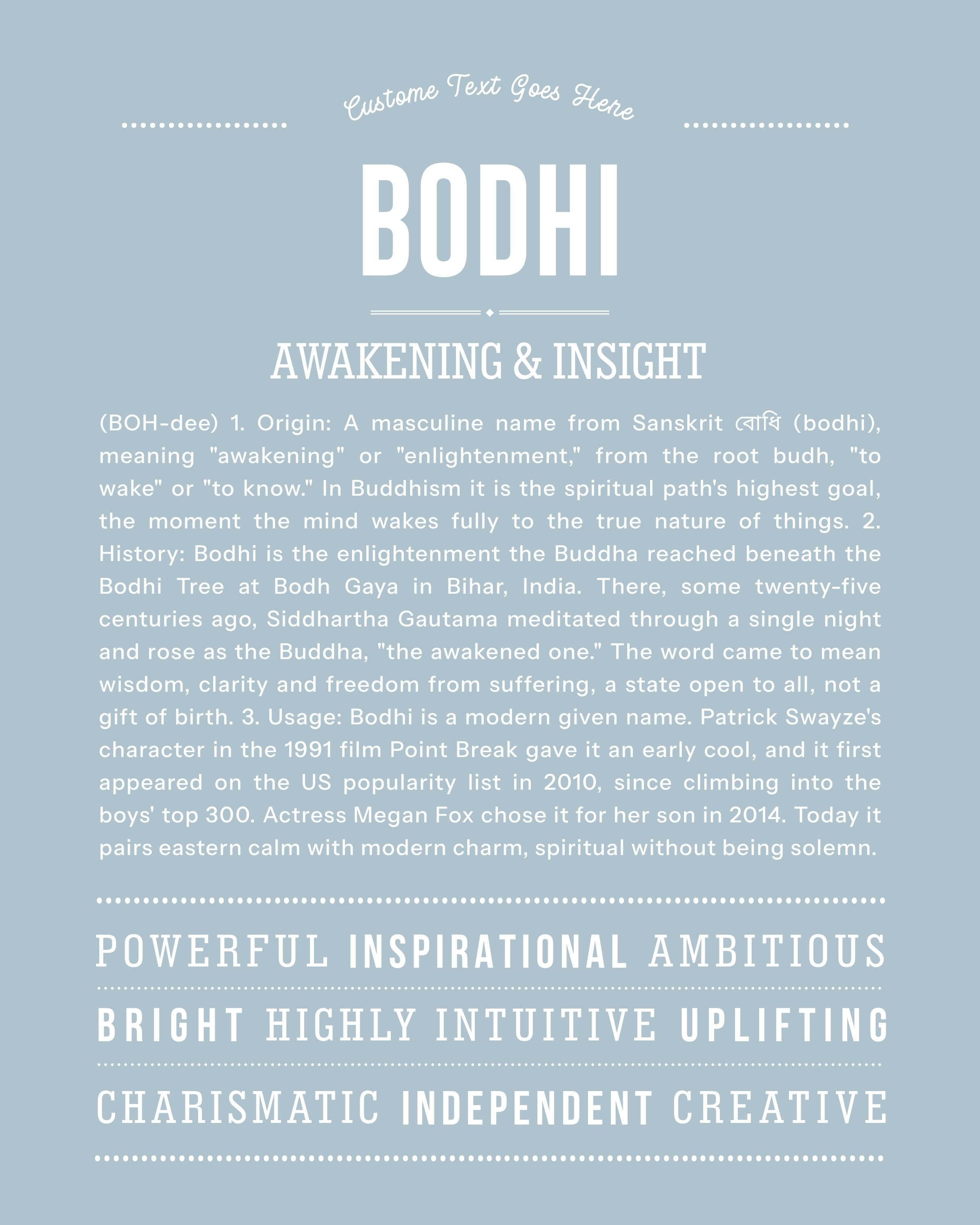 Bodhi | Personalised Name Meaning Print – Custom Name Art Gift