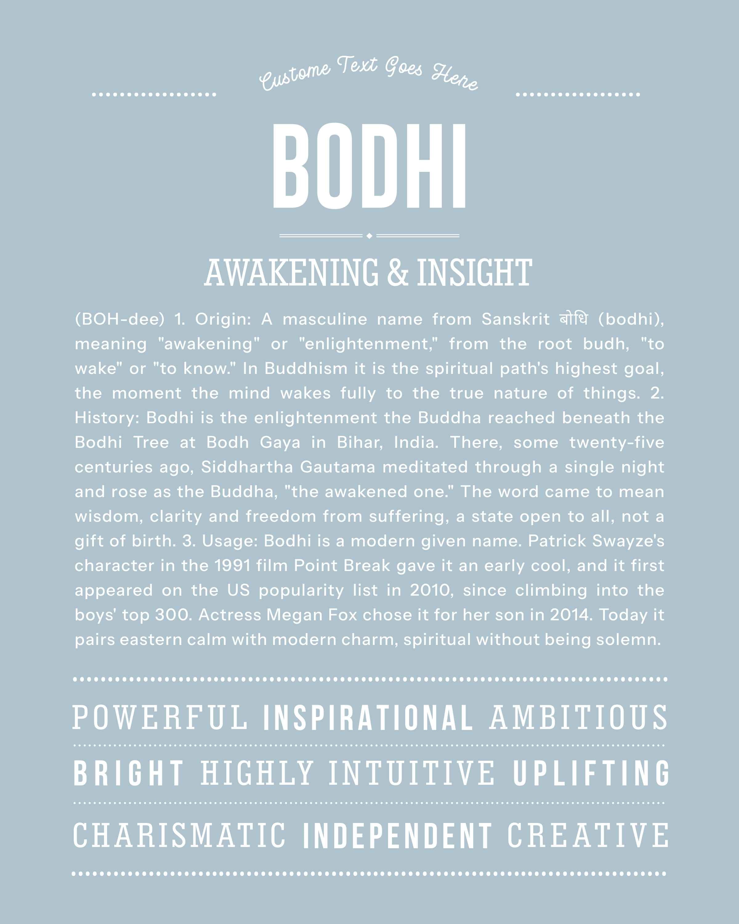 Bodhi | Personalised Name Meaning Print – Custom Name Art Gift