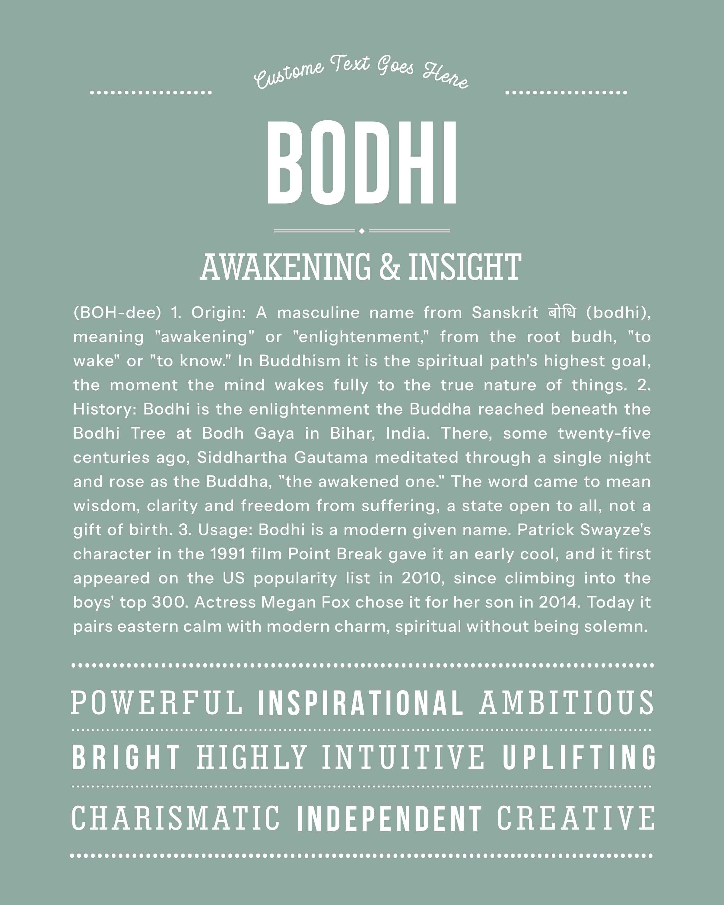 Bodhi | Personalised Name Meaning Print – Custom Name Art Gift