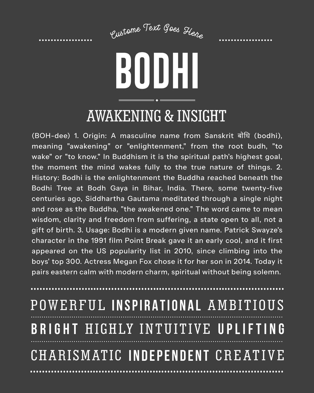Bodhi | Personalised Name Meaning Print – Custom Name Art Gift