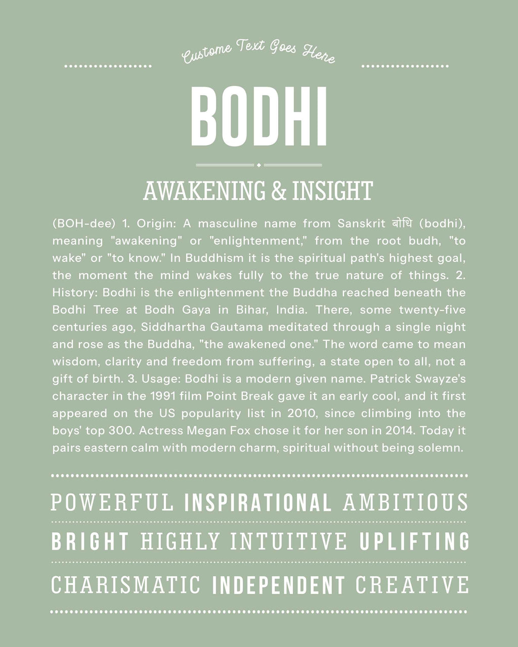 Bodhi | Personalised Name Meaning Print – Custom Name Art Gift