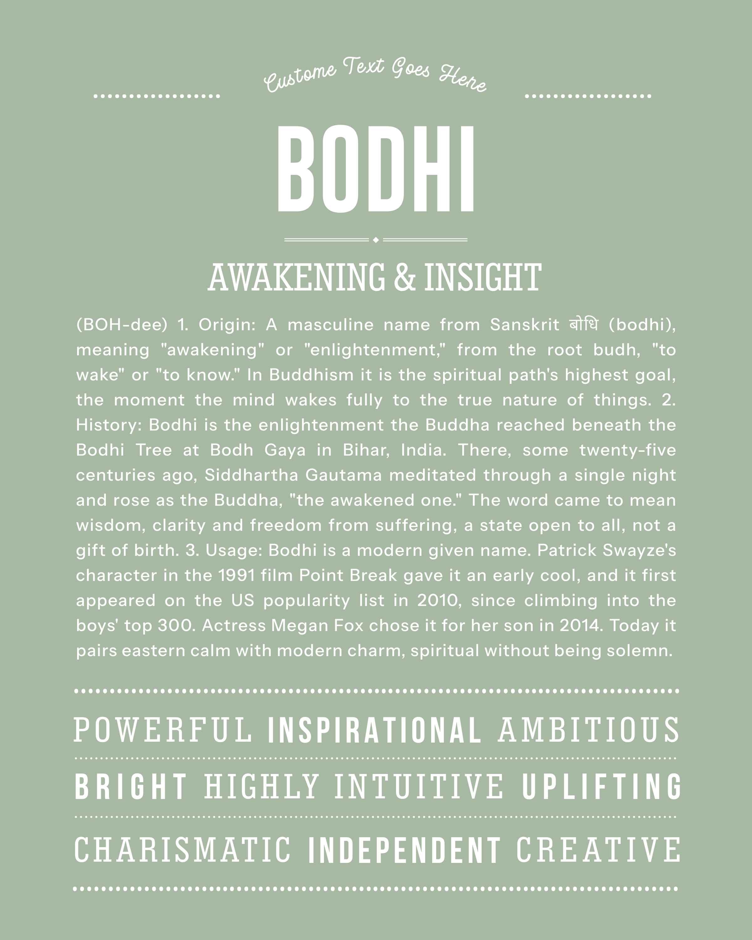 Bodhi | Personalised Name Meaning Print – Custom Name Art Gift
