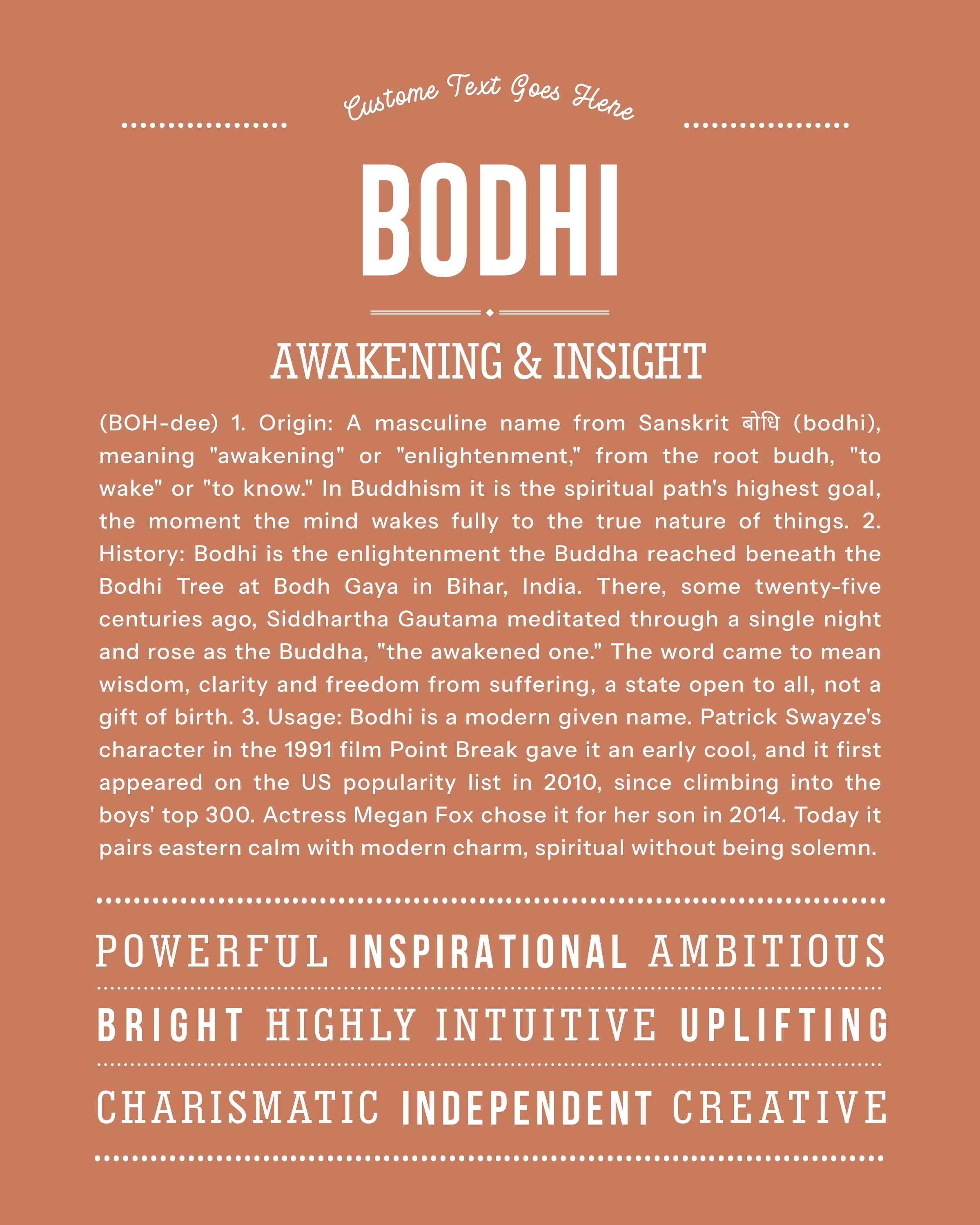 Bodhi | Personalised Name Meaning Print – Custom Name Art Gift