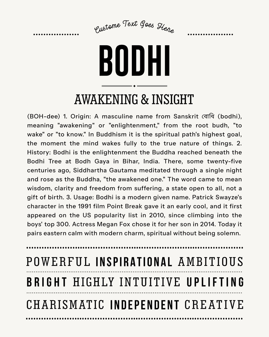 Bodhi | Personalised Name Meaning Print – Custom Name Art Gift