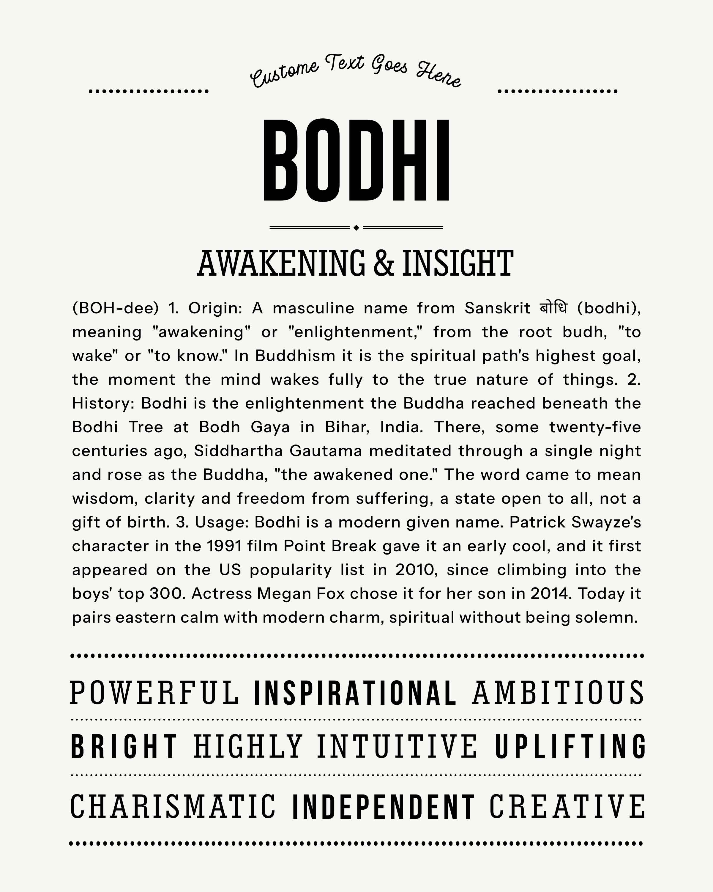 Bodhi | Personalised Name Meaning Print – Custom Name Art Gift