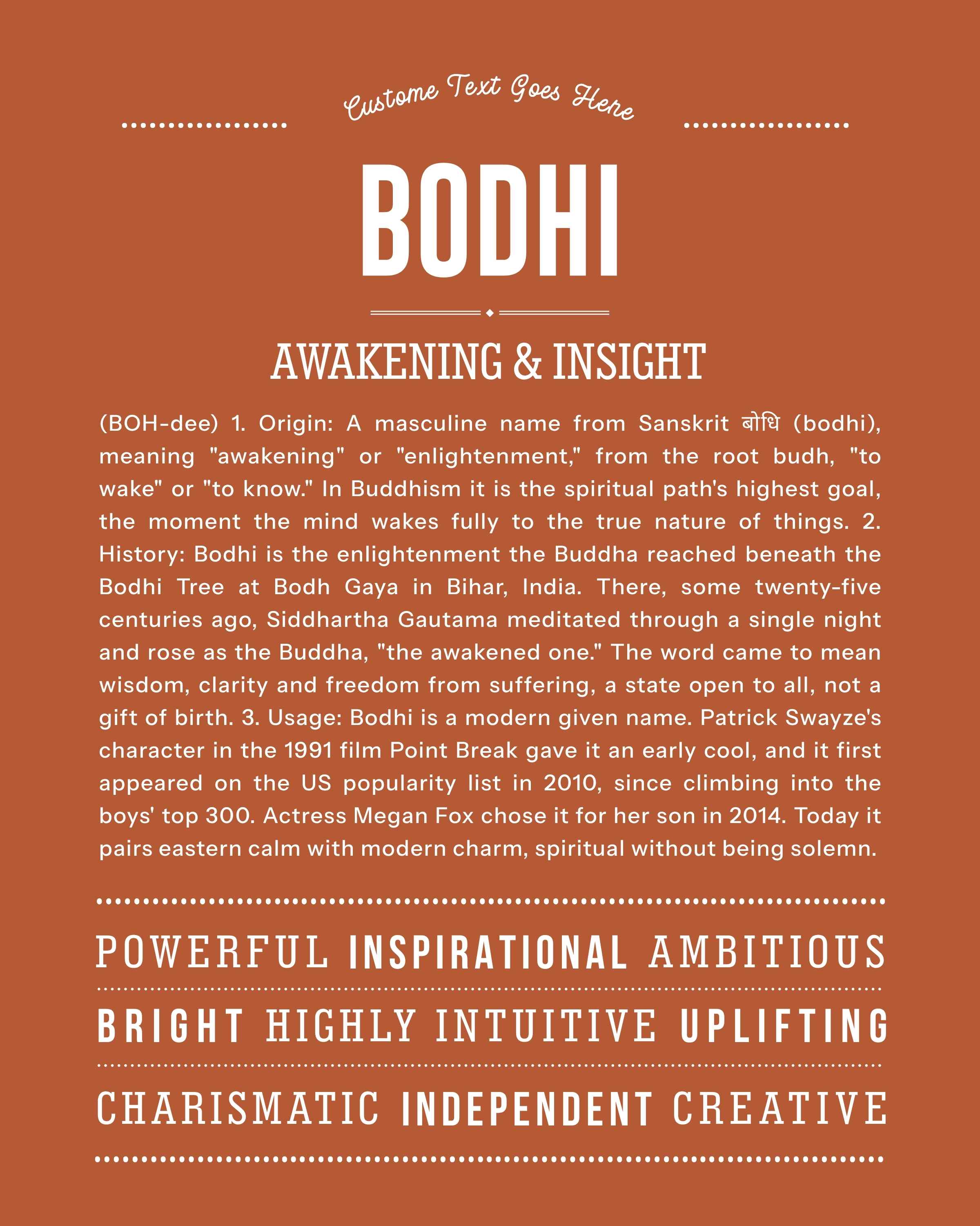 Bodhi | Personalised Name Meaning Print – Custom Name Art Gift