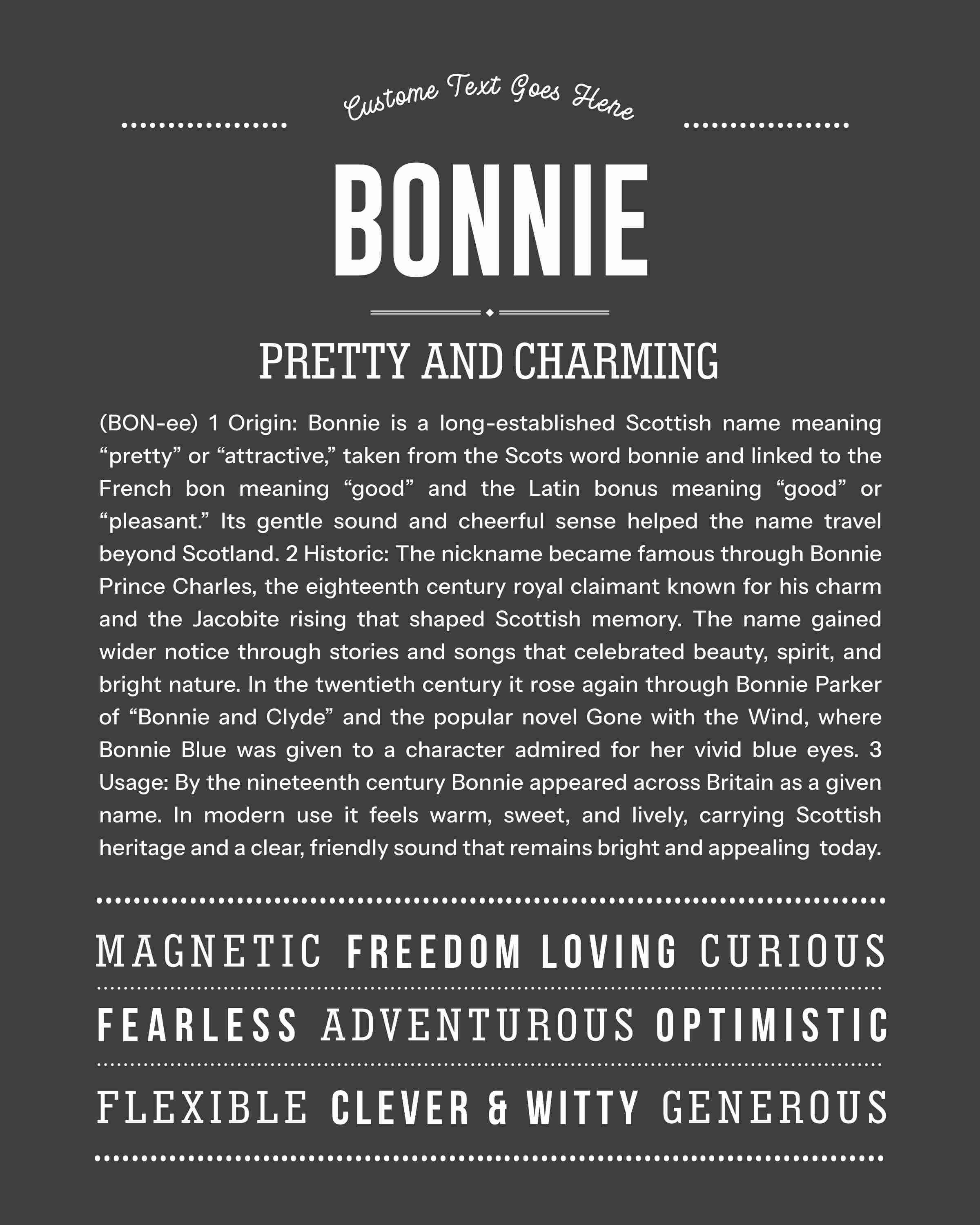 Bonnie | Personalised Name Meaning Print – Custom Name Art Gift