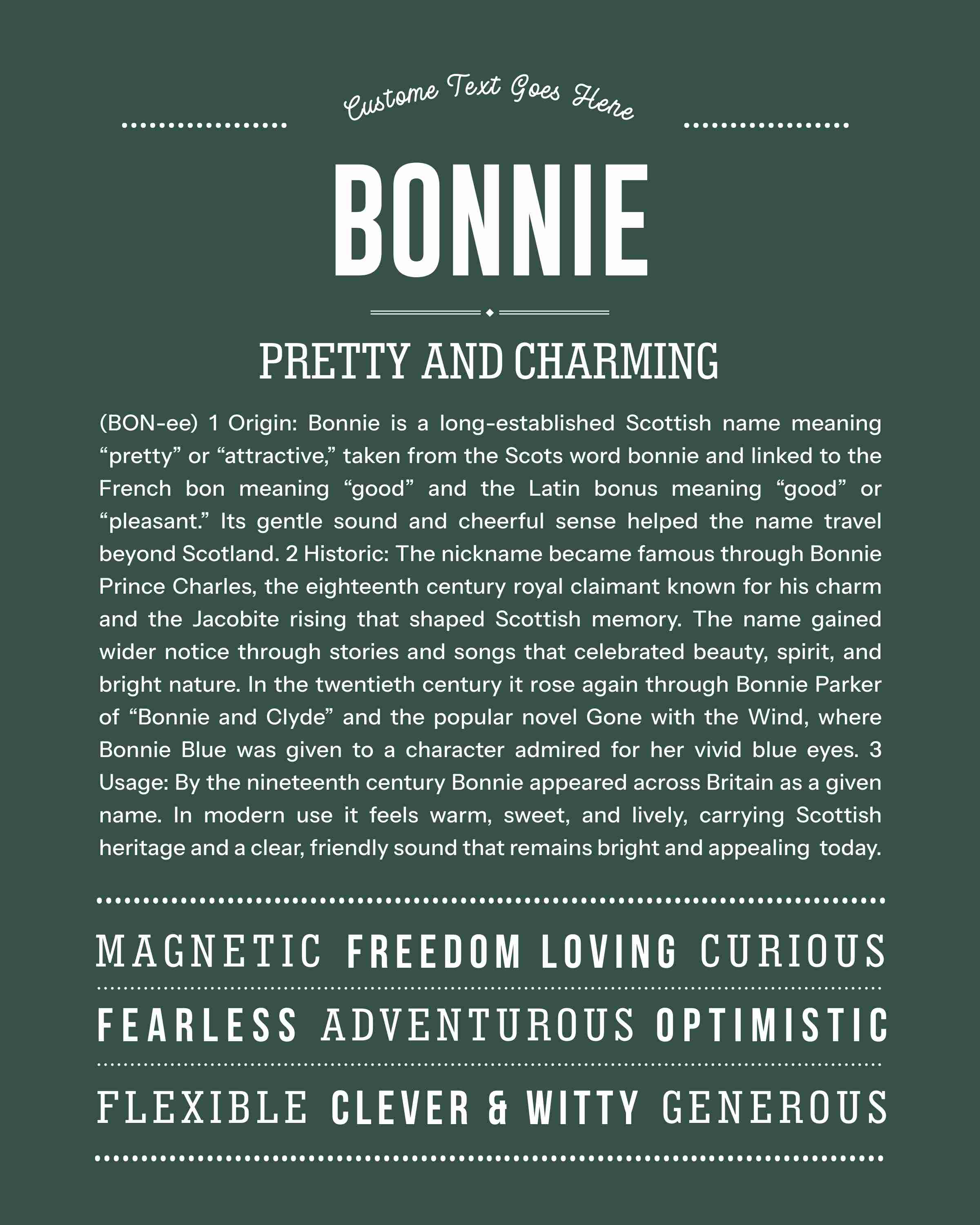Bonnie | Personalised Name Meaning Print – Custom Name Art Gift