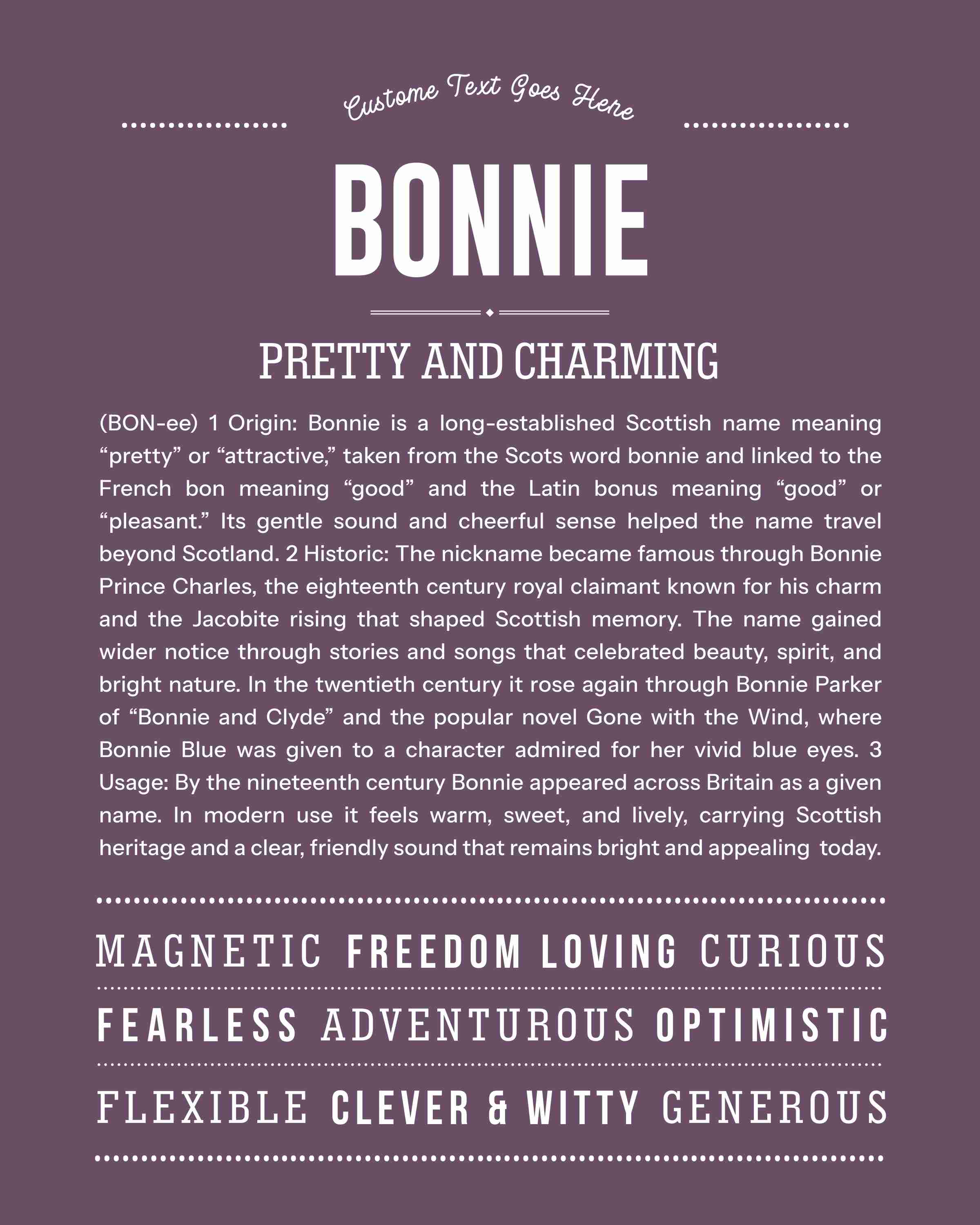 Bonnie | Personalised Name Meaning Print – Custom Name Art Gift