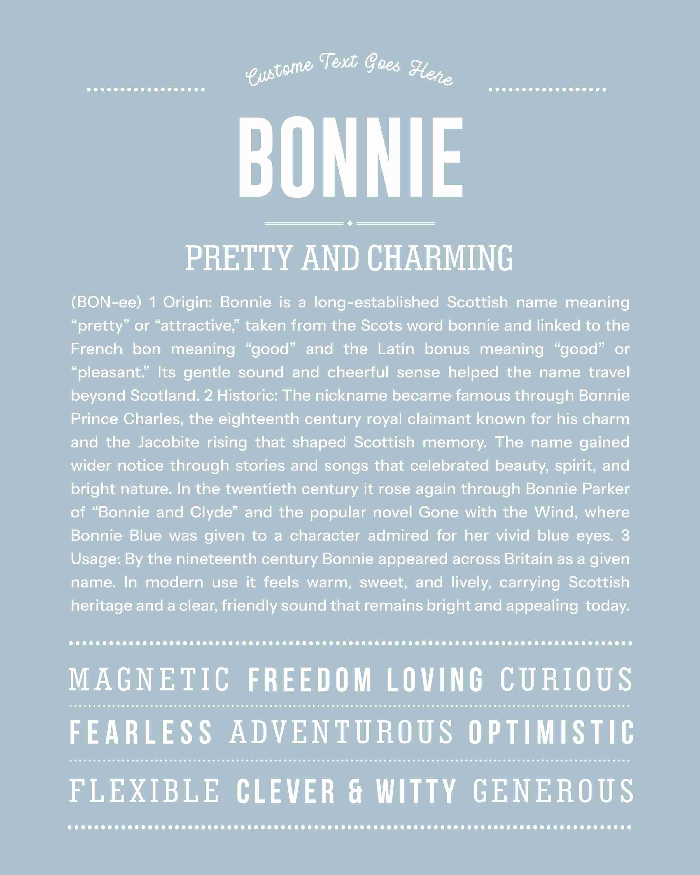 Bonnie | Personalised Name Meaning Print – Custom Name Art Gift