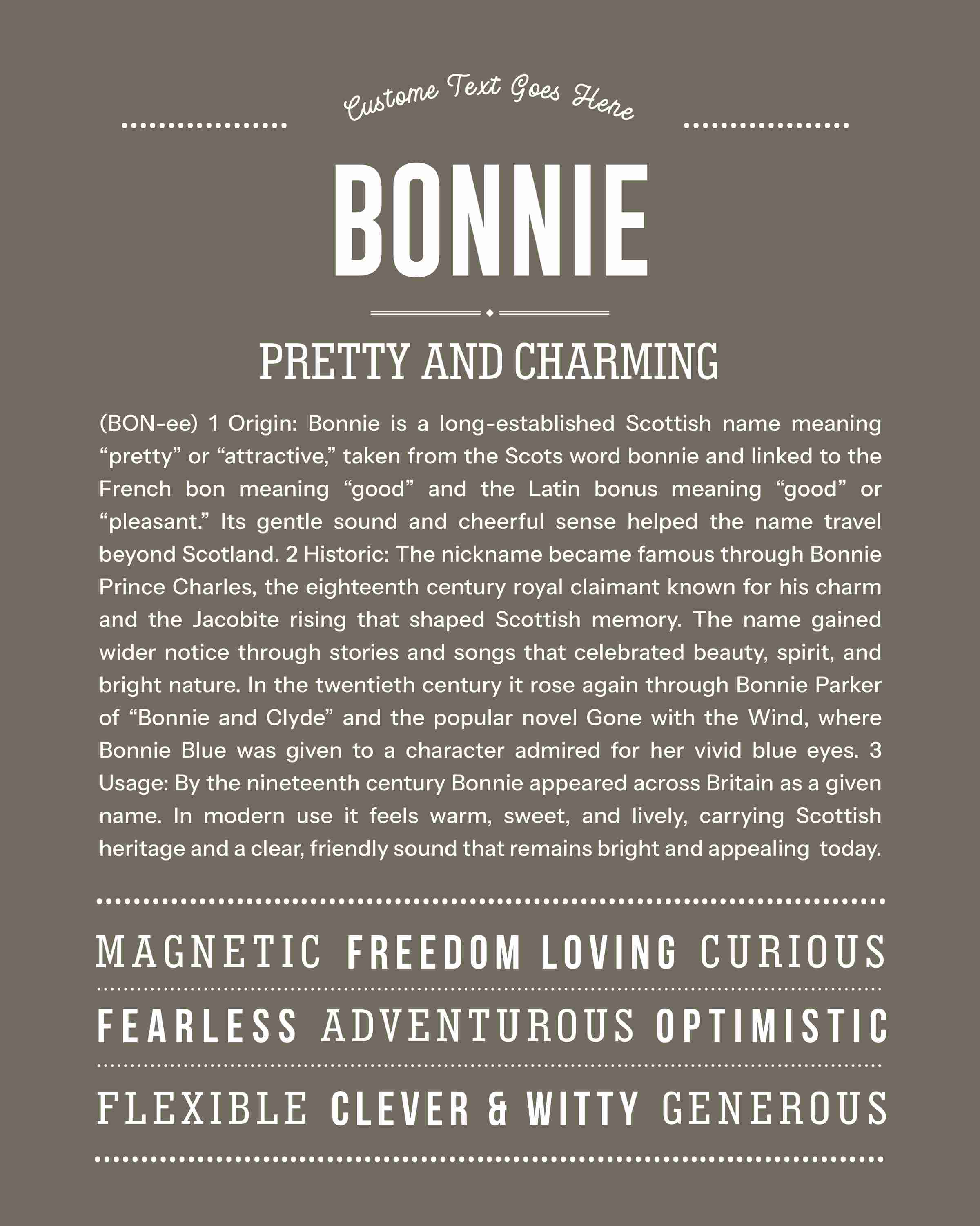 Bonnie | Personalised Name Meaning Print – Custom Name Art Gift