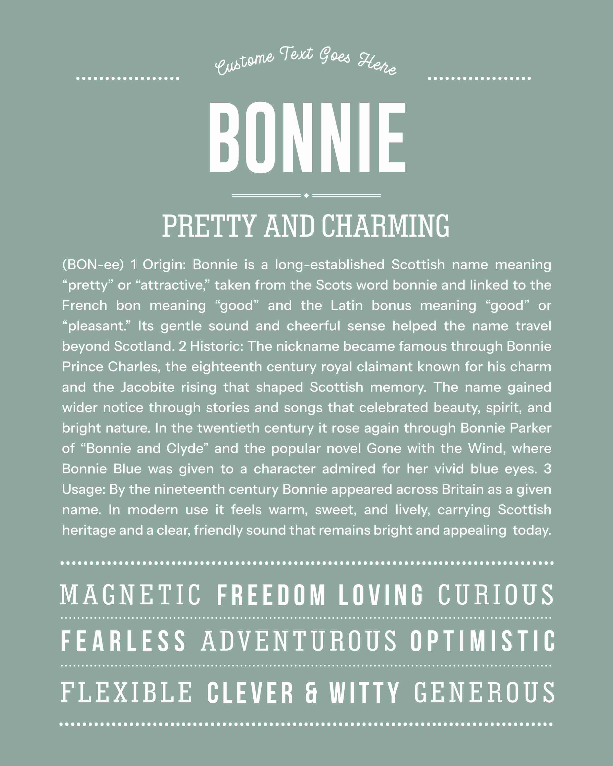 Bonnie | Personalised Name Meaning Print – Custom Name Art Gift