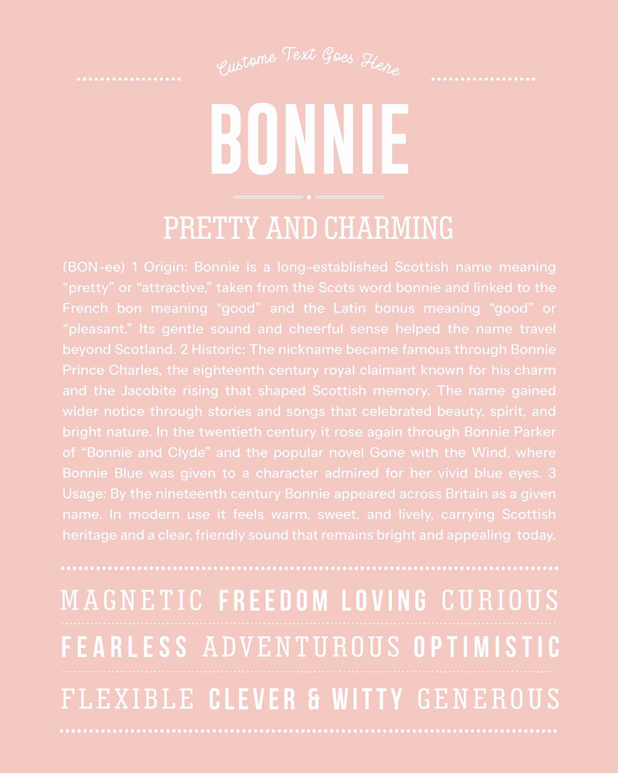 Bonnie | Personalised Name Meaning Print – Custom Name Art Gift