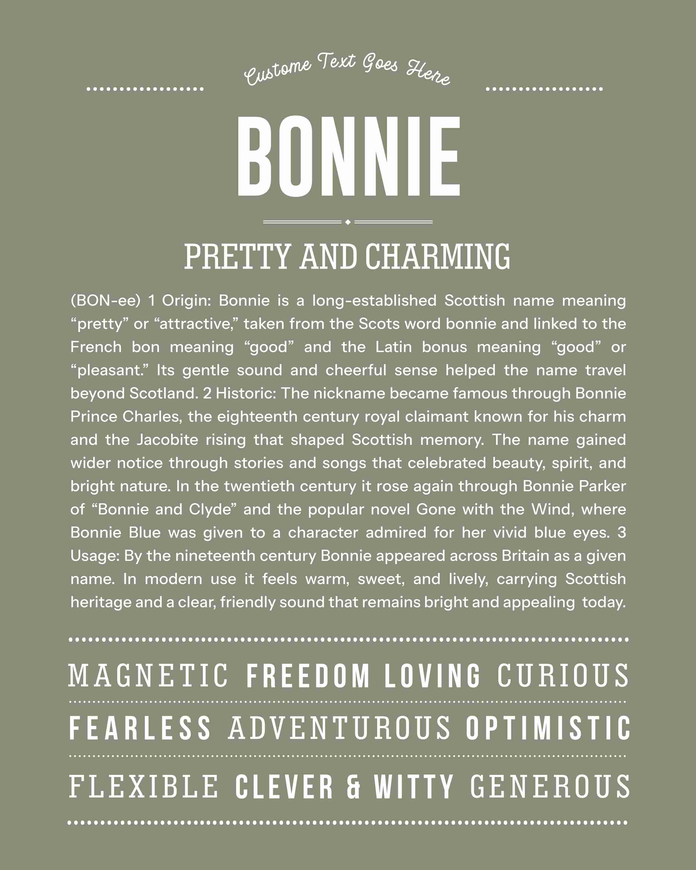 Bonnie | Personalised Name Meaning Print – Custom Name Art Gift