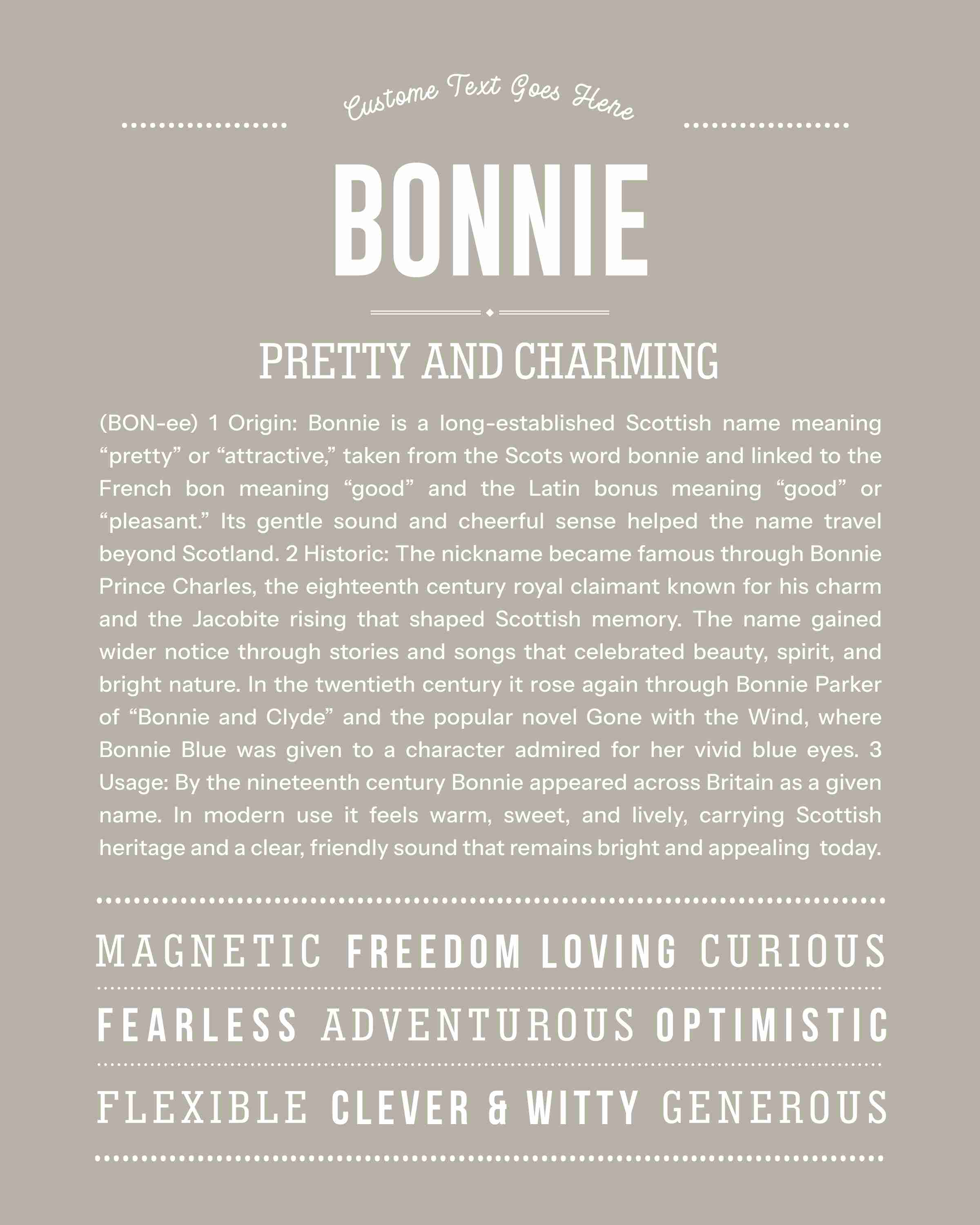 Bonnie | Personalised Name Meaning Print – Custom Name Art Gift