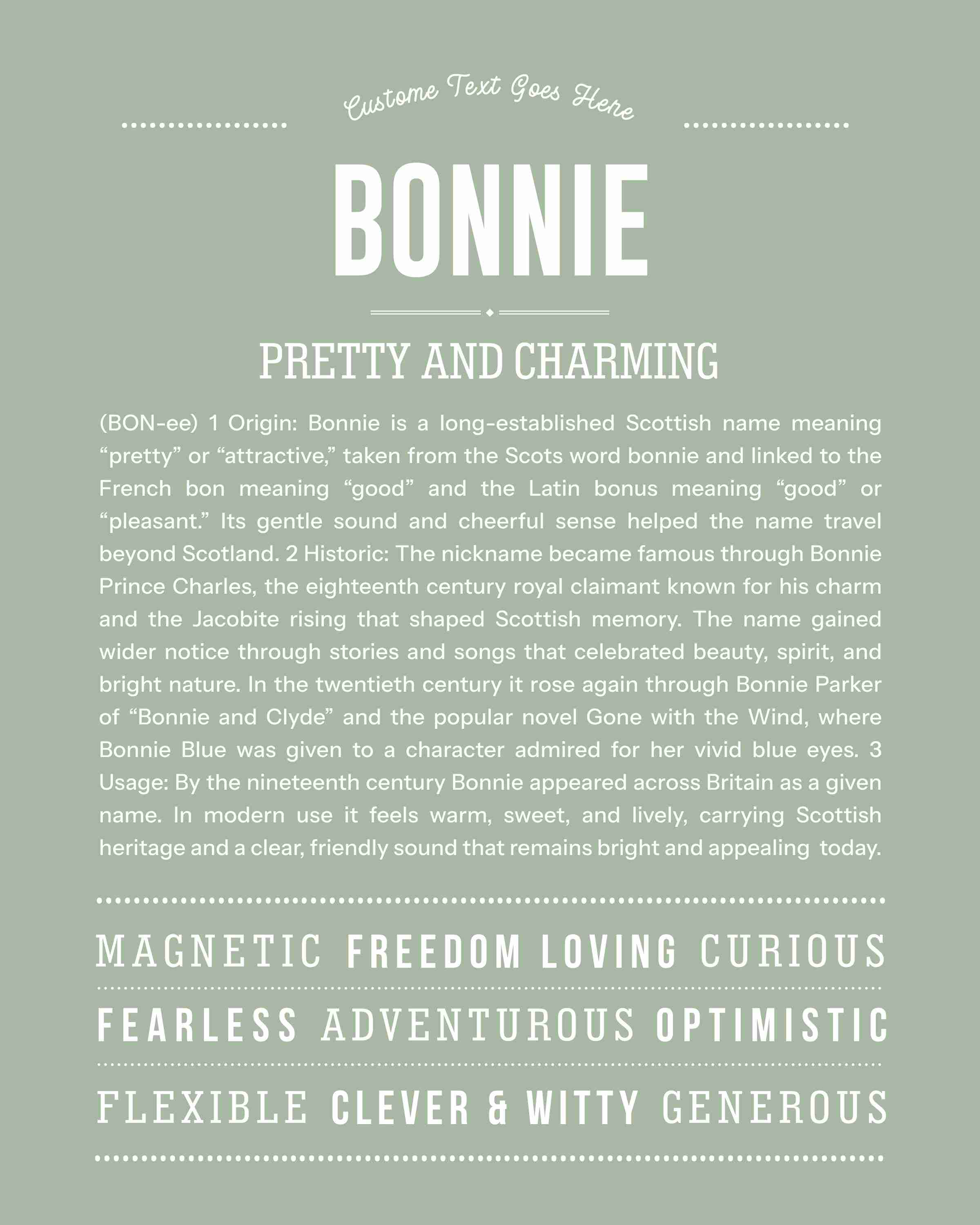 Bonnie | Personalised Name Meaning Print – Custom Name Art Gift
